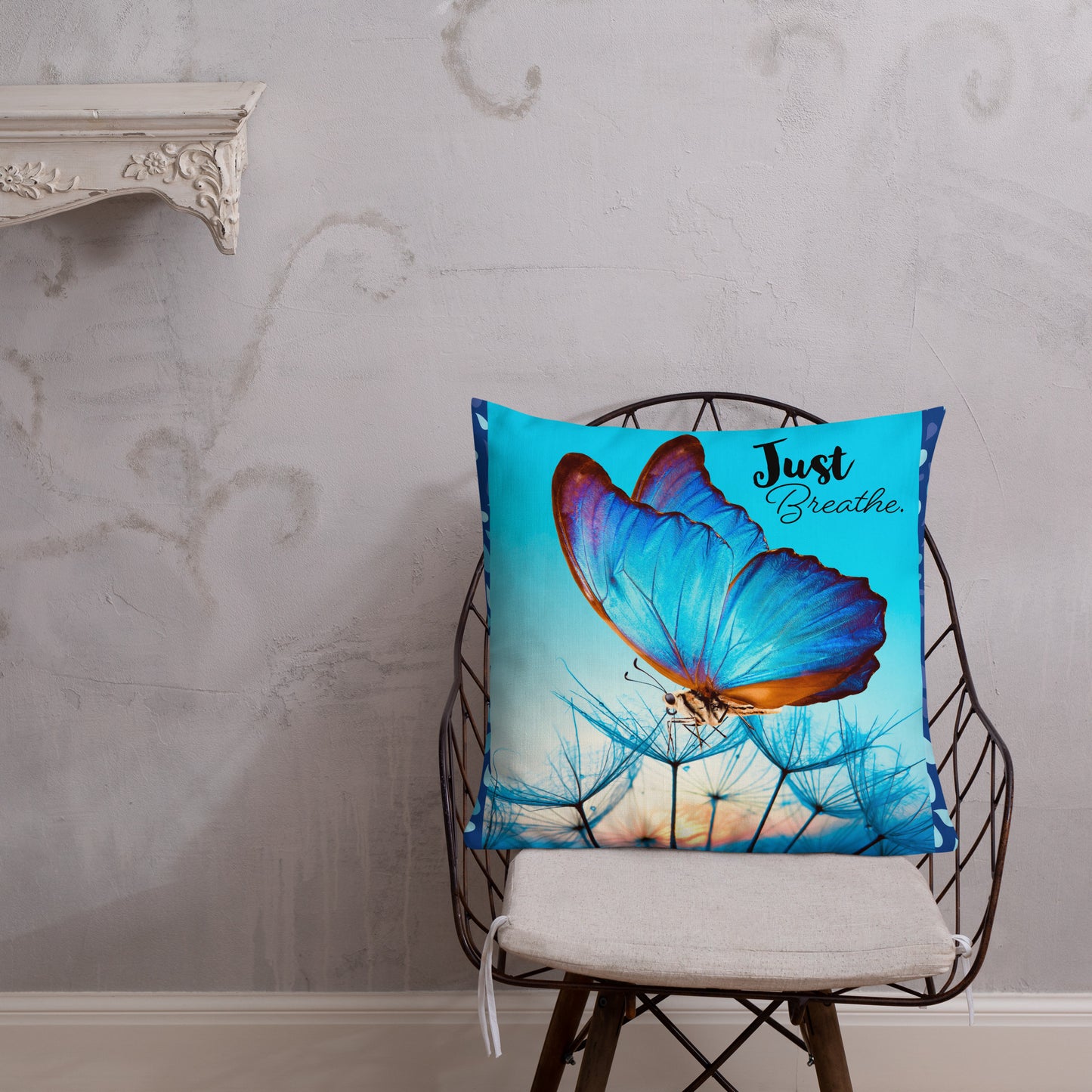 BLUE BUTTERFLY JUST BREATHE Premium Pillow