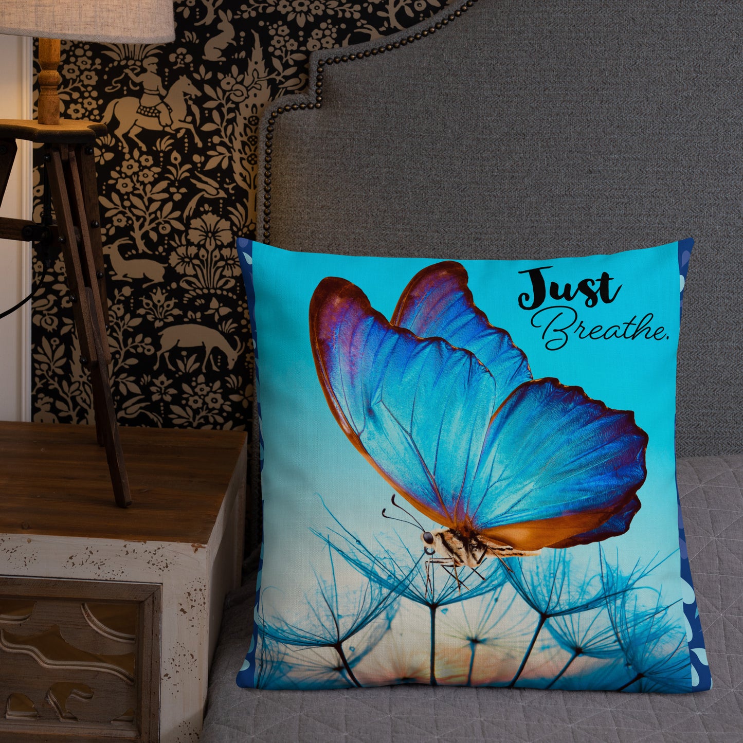 BLUE BUTTERFLY JUST BREATHE Premium Pillow