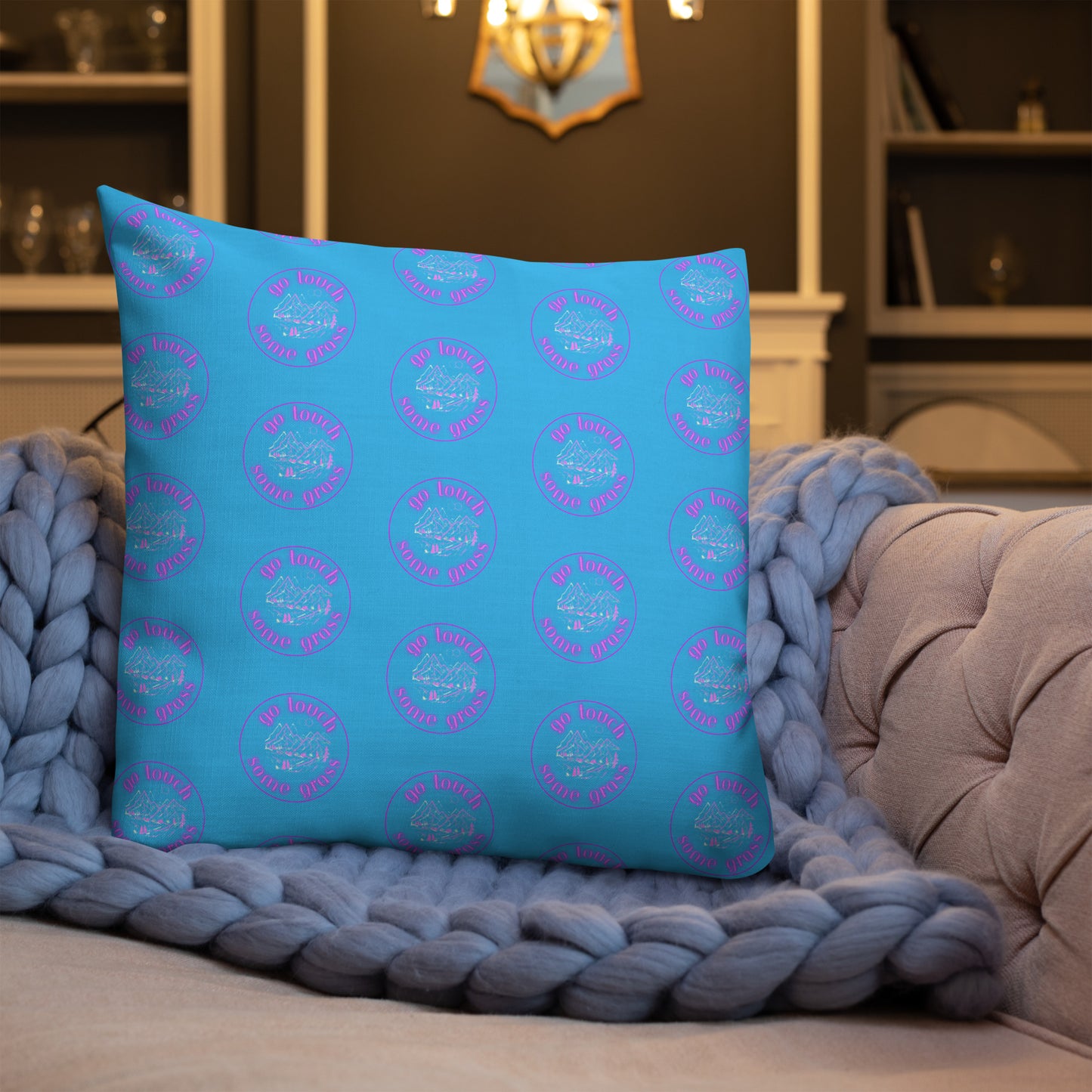 Purple/Blue Go Touch Grass Premium Pillow