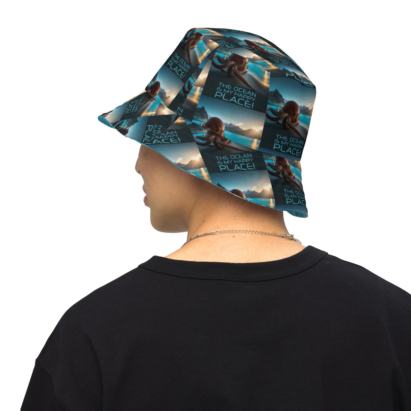 OCTOPUS/OCEAN IS MY HAPPY PLACE Reversible bucket hat