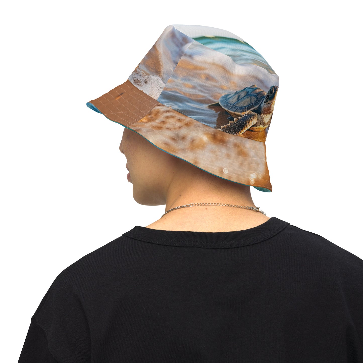 BABY SEA TURTLE/OCEAN REFECTION Reversible bucket hat