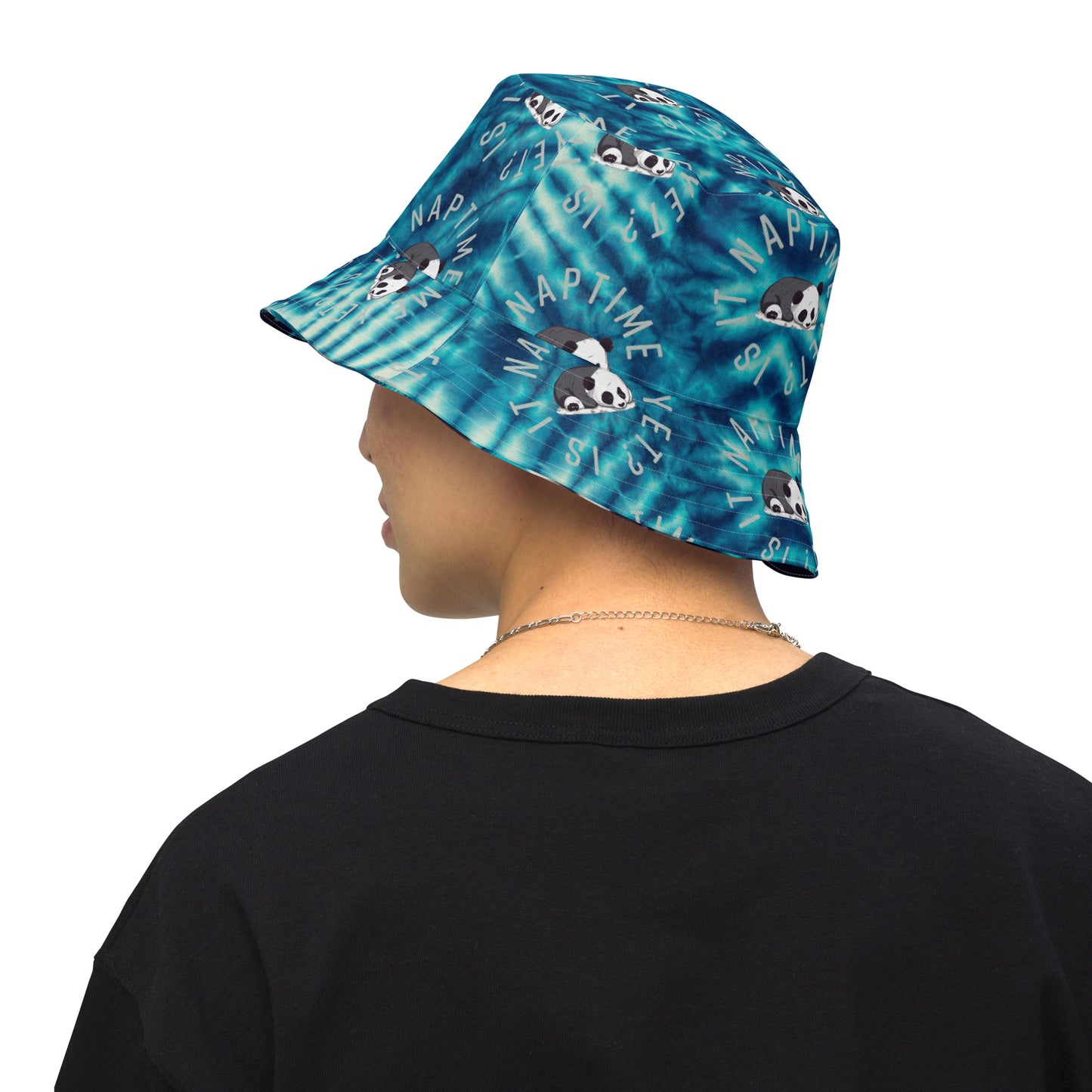 ADORABLE PANDA BEAR & TIE DYE BLUES Reversible bucket hat