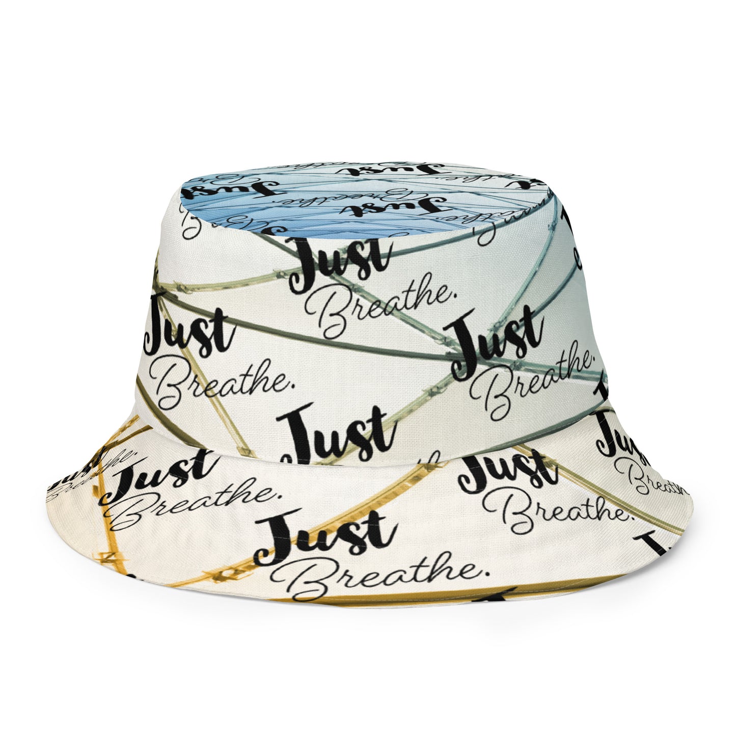 BLUE BUTTERFLY/JUST BREATHE Reversible bucket hat