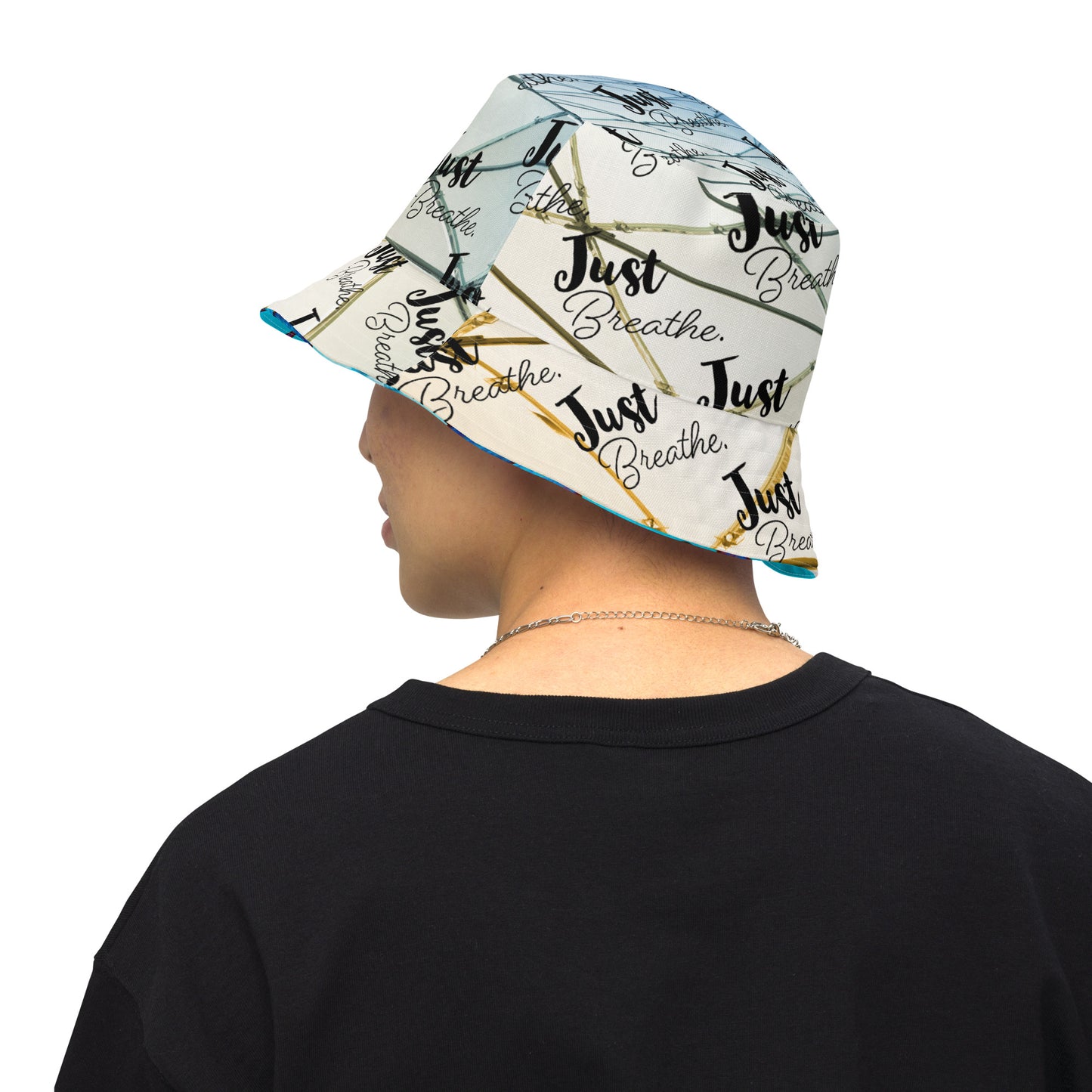 BLUE BUTTERFLY/JUST BREATHE Reversible bucket hat