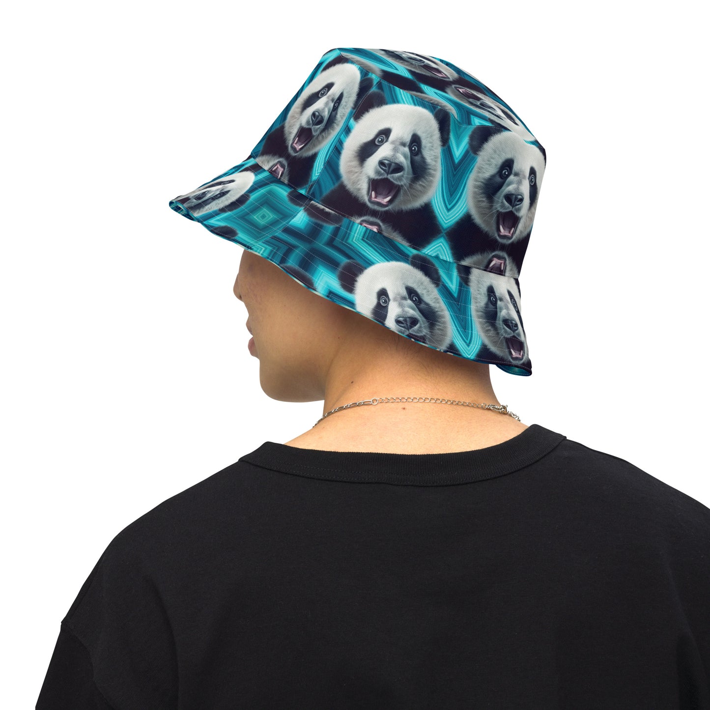 ADORABLE PANDA BEAR & TIE DYE BLUES Reversible bucket hat