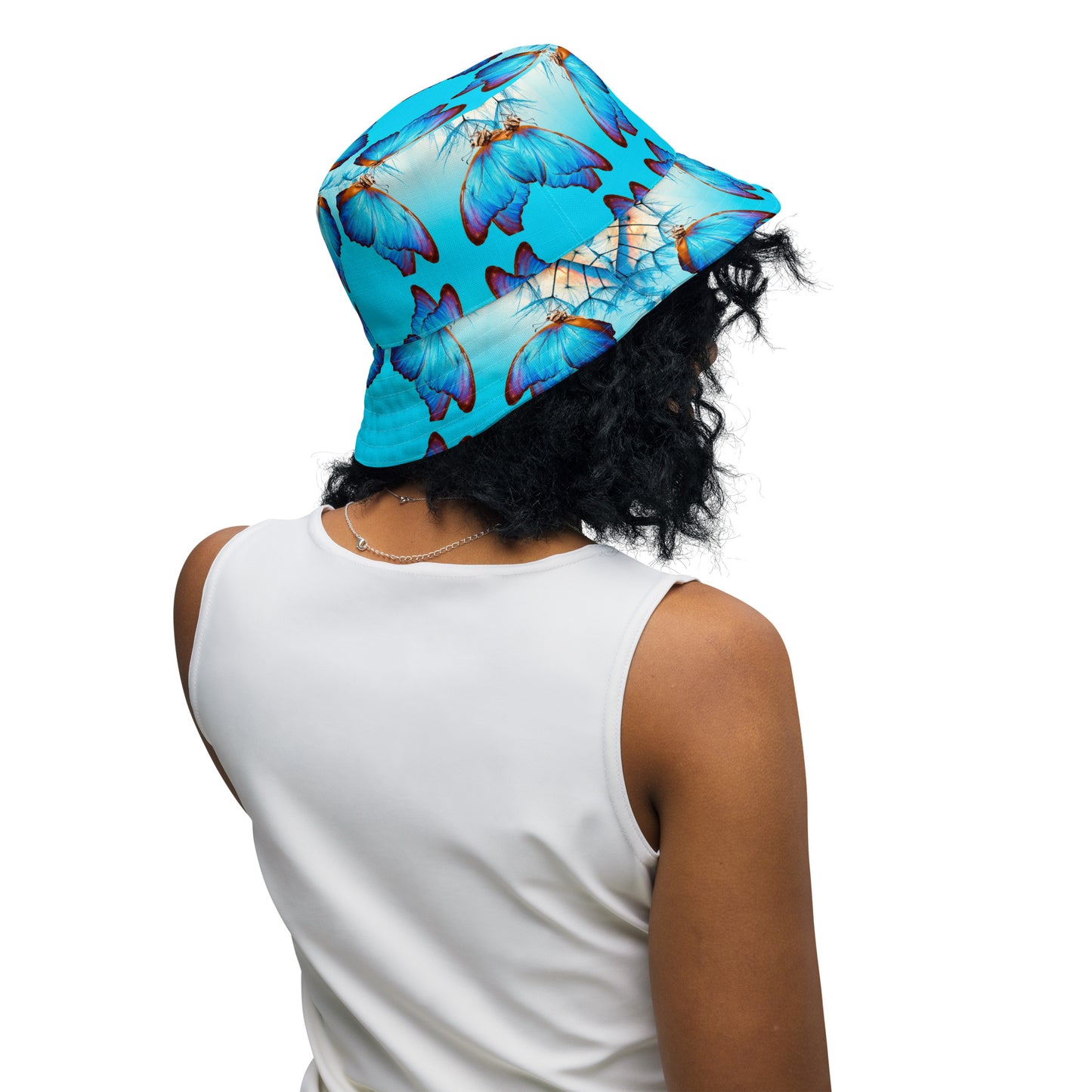 BLUE BUTTERFLY/JUST BREATHE Reversible bucket hat