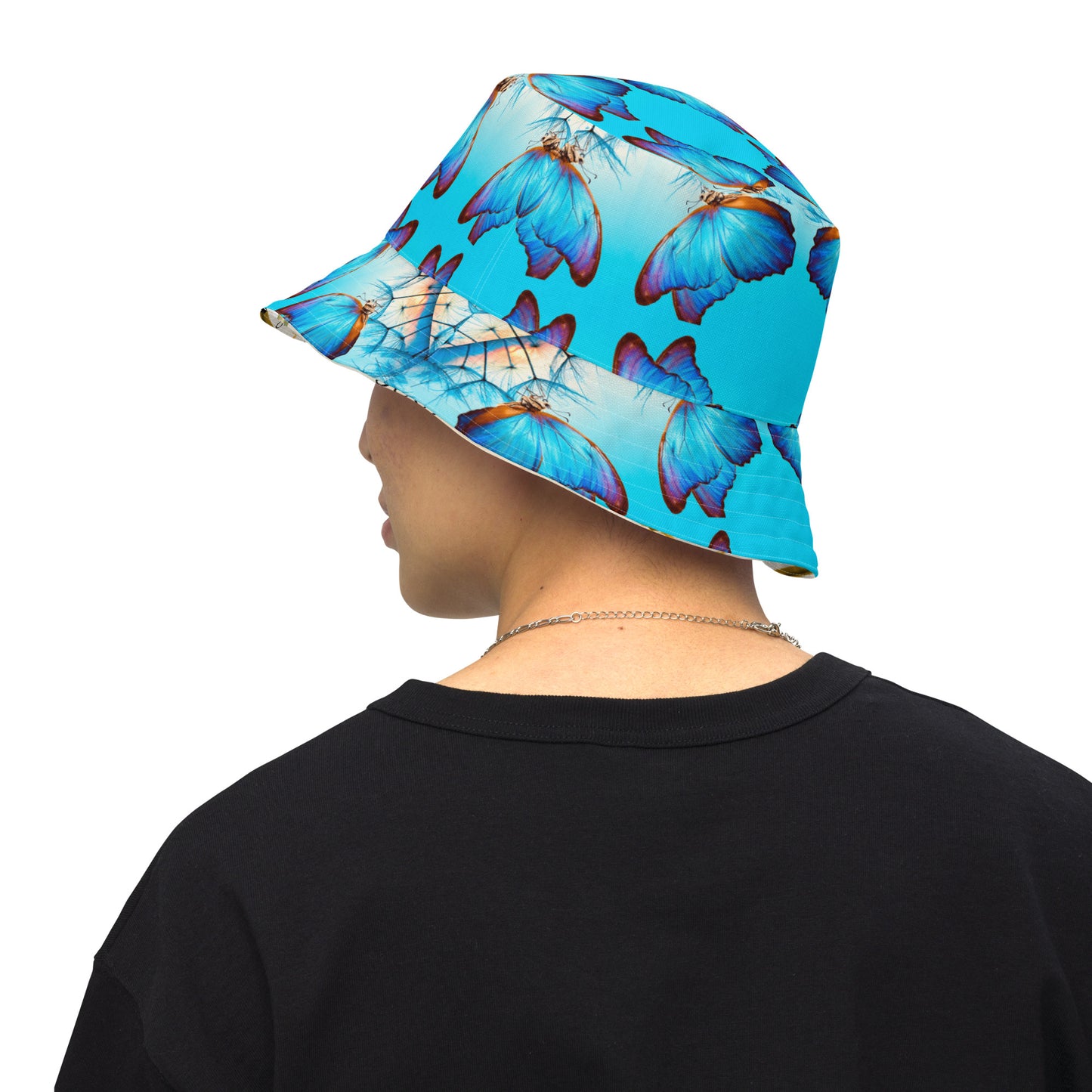 BLUE BUTTERFLY/JUST BREATHE Reversible bucket hat