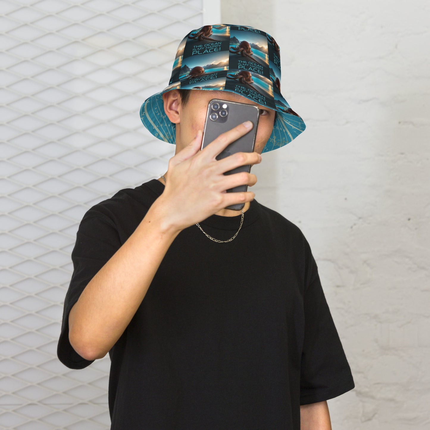 OCTOPUS/OCEAN IS MY HAPPY PLACE Reversible bucket hat