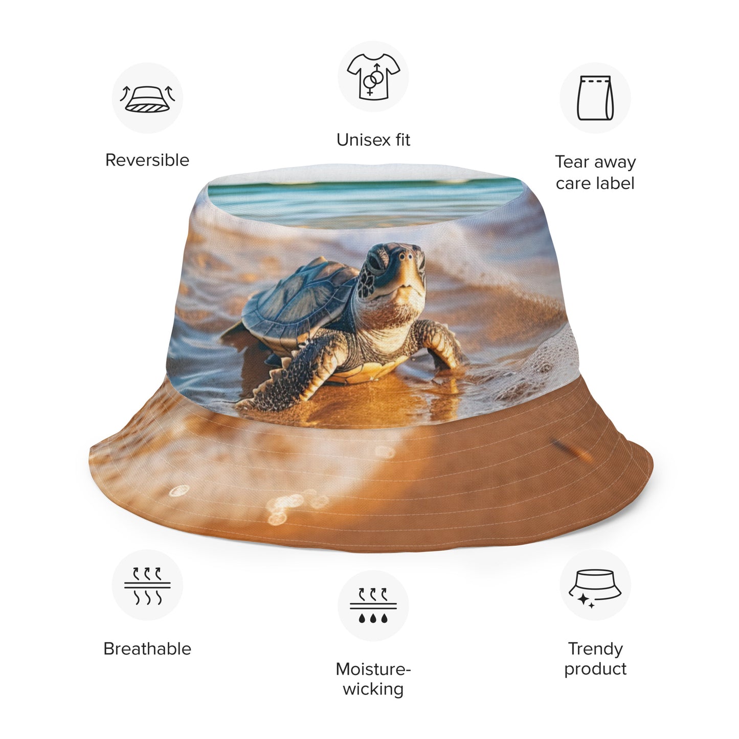 BABY SEA TURTLE/OCEAN REFECTION Reversible bucket hat