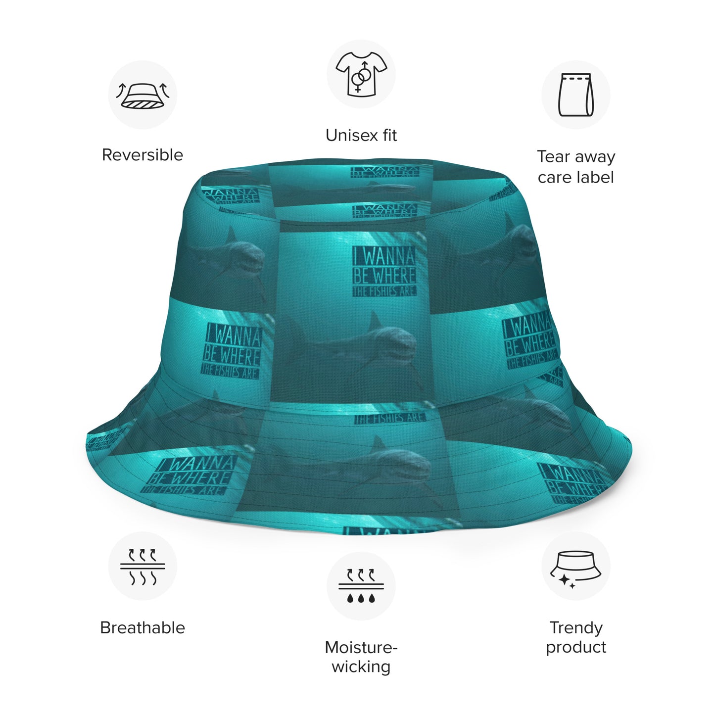 WHERE THE FISHIES ARE/WATER Reversible bucket hat