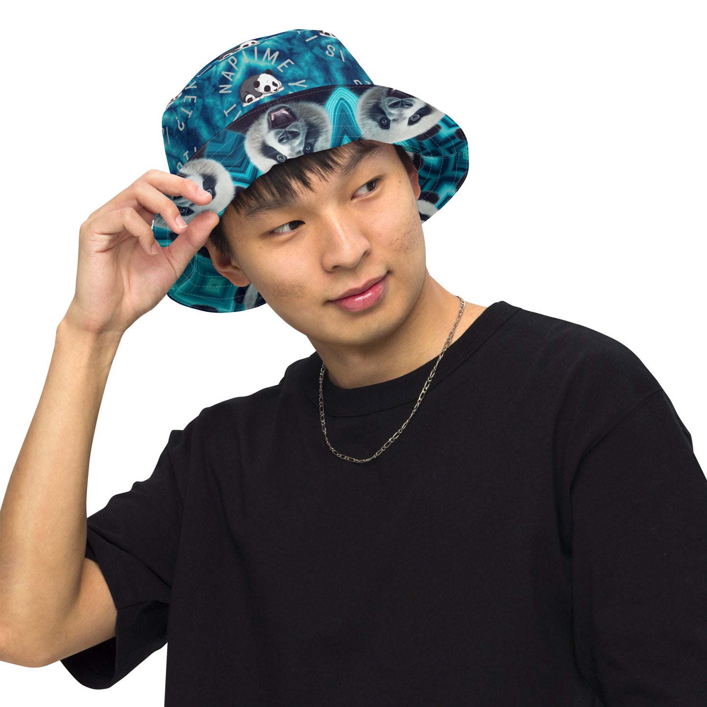 ADORABLE PANDA BEAR & TIE DYE BLUES Reversible bucket hat