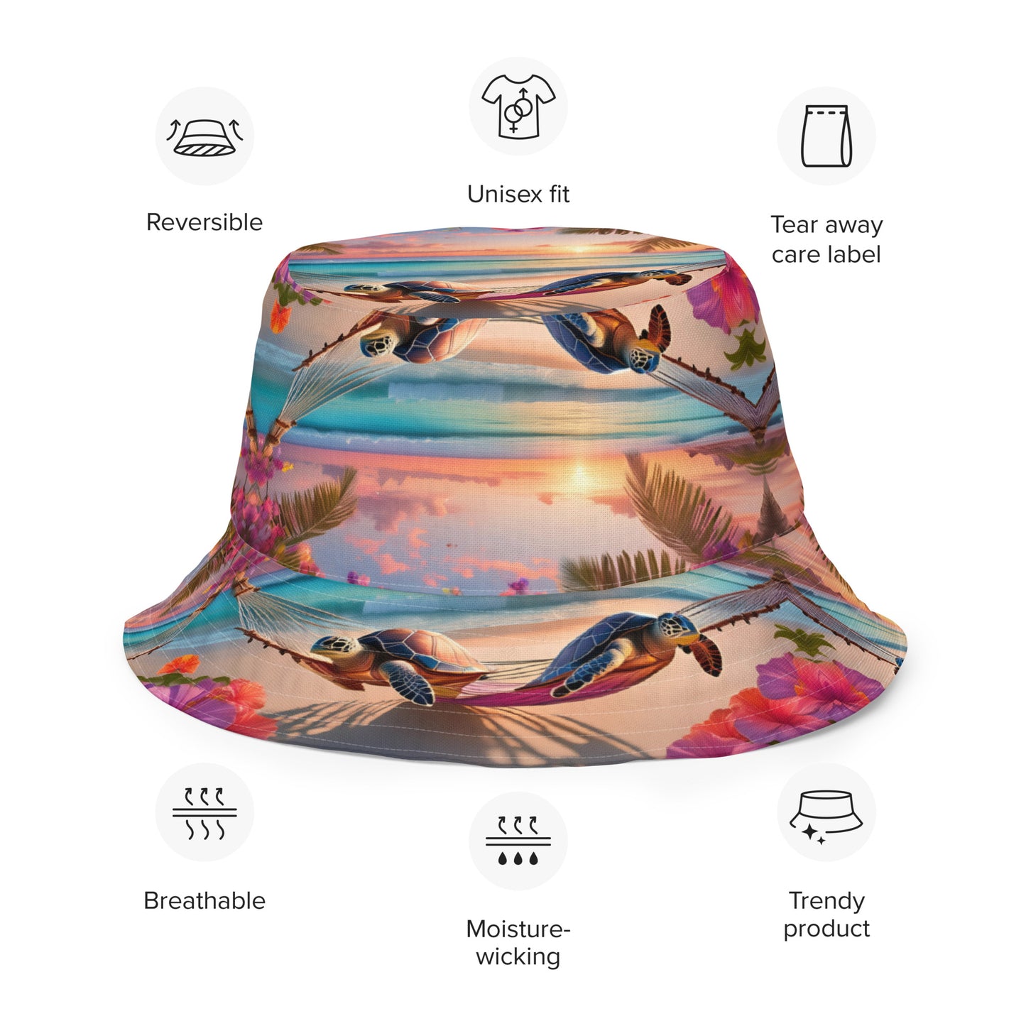 DOUBLE SEA TURTLES IN HAMMOCKS Reversible bucket hat