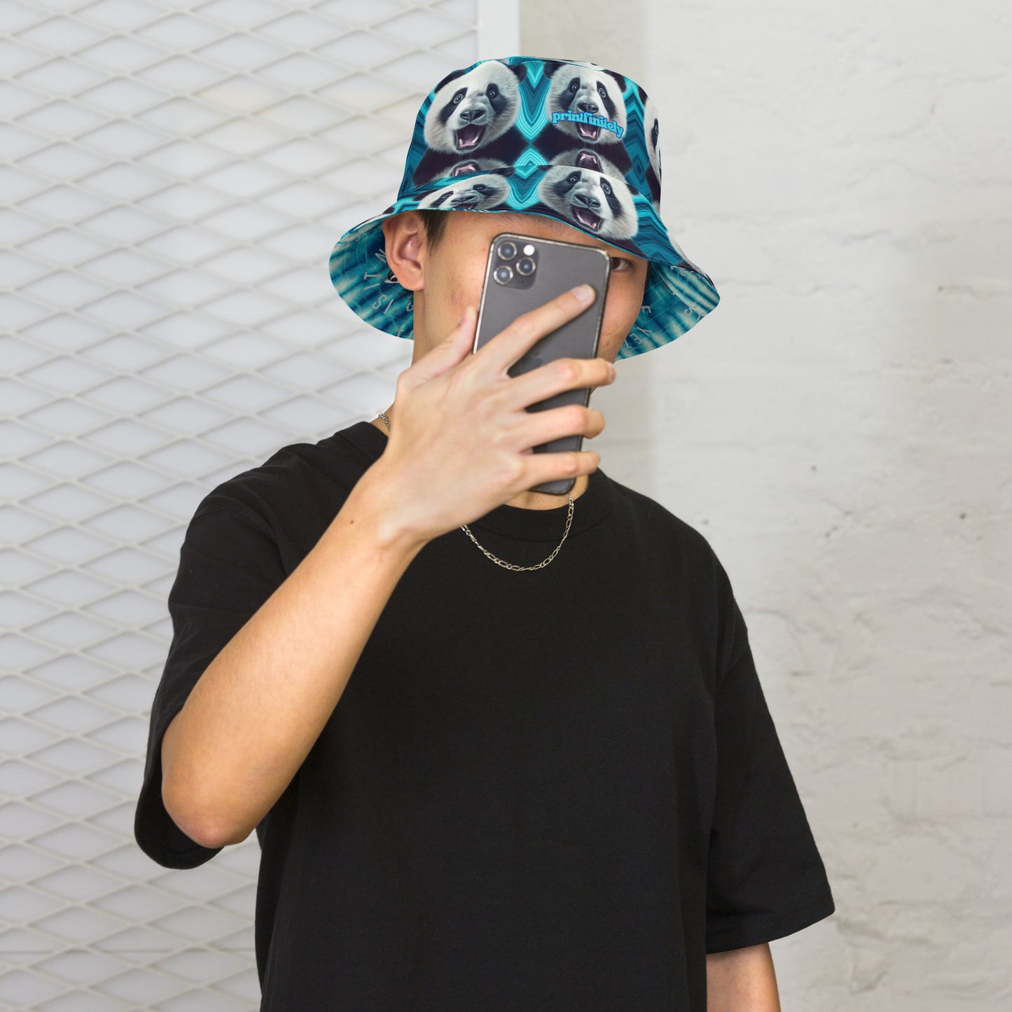 ADORABLE PANDA BEAR & TIE DYE BLUES Reversible bucket hat