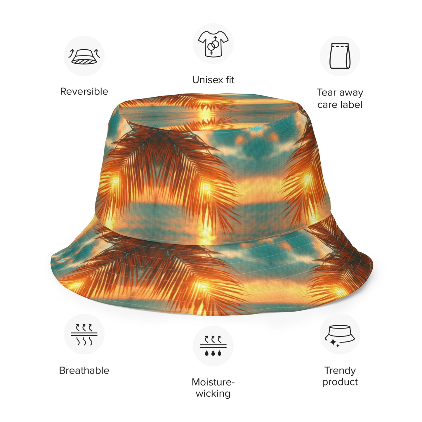 BRILLIANT SUNSET OCEAN/OCEAN WAVES Reversible bucket hat