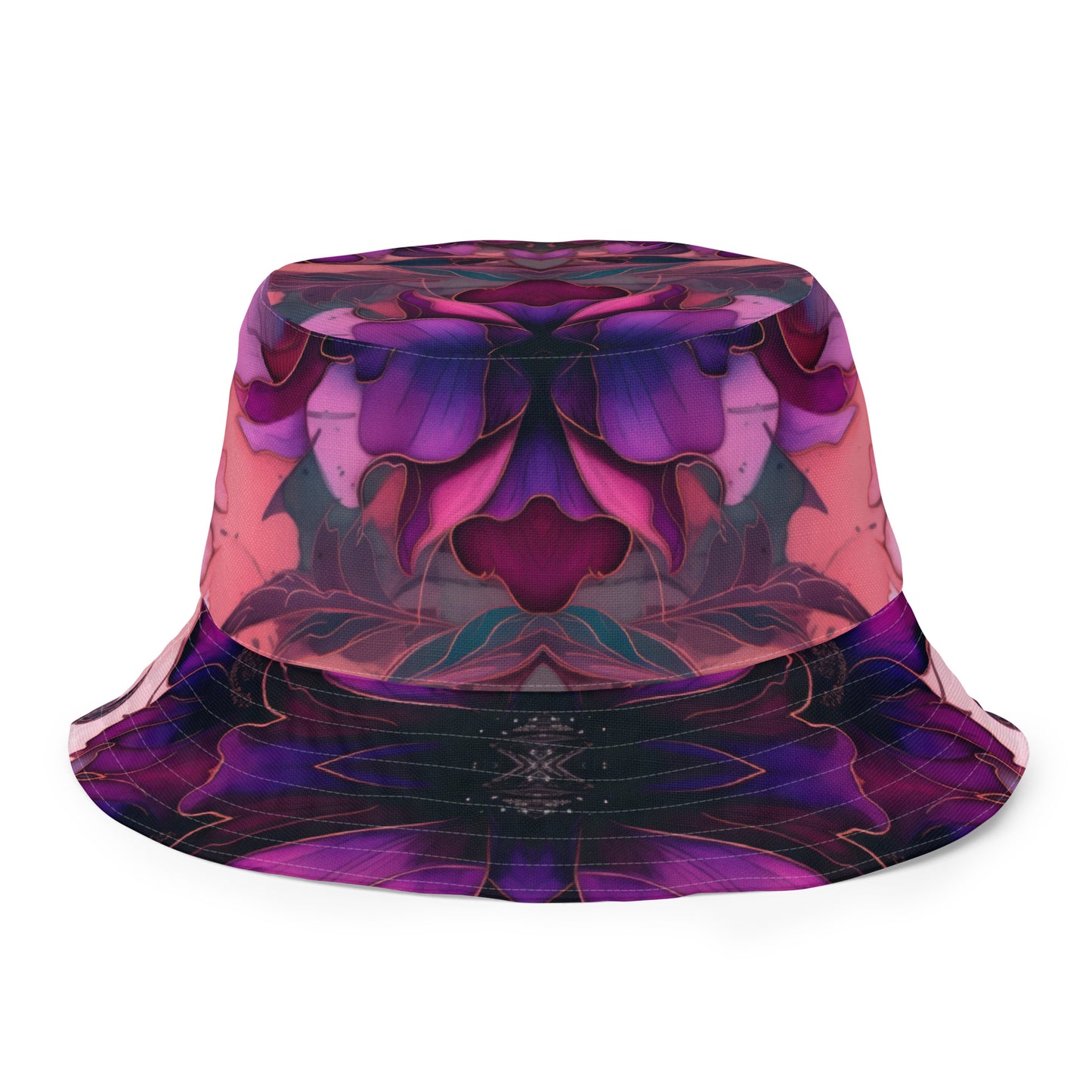 PINK FLORAL/NEON PURPLE PINK PALMS Reversible bucket hat