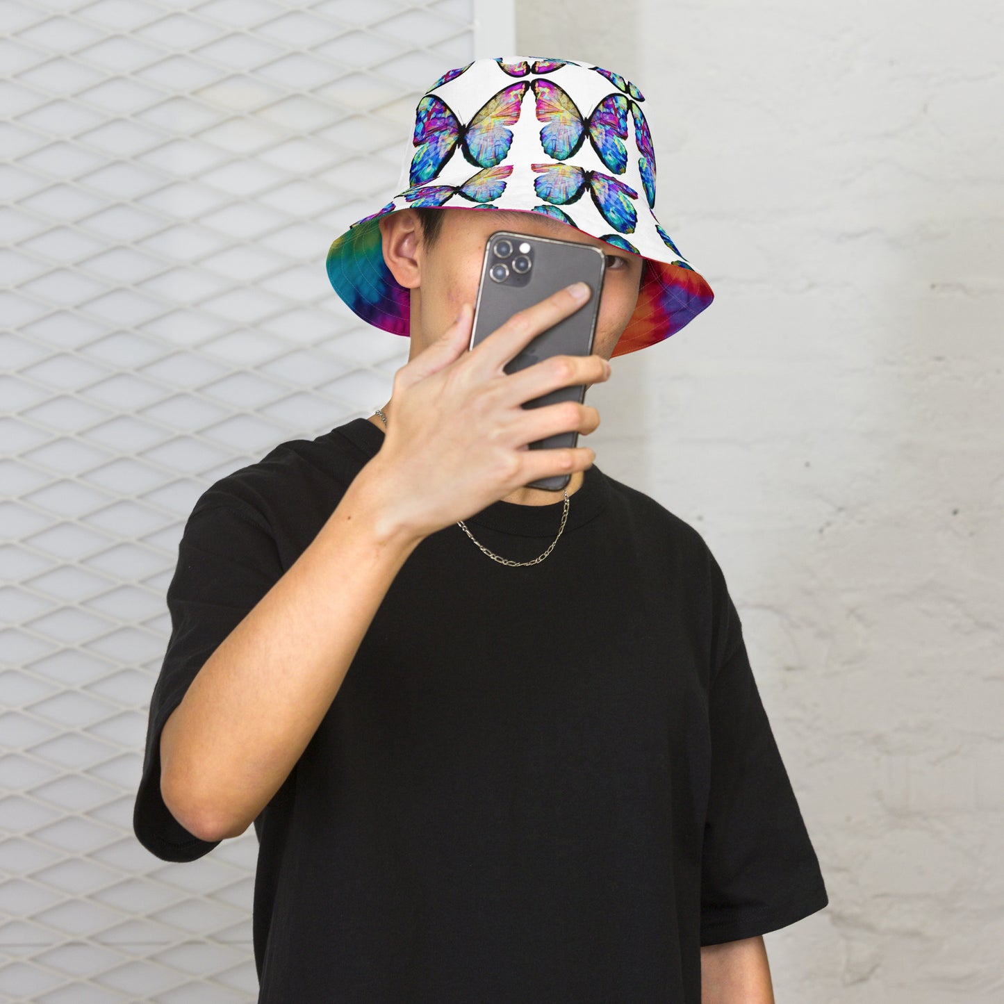 BUTTERFLY/BRIGHT TIE DYE Reversible bucket hat