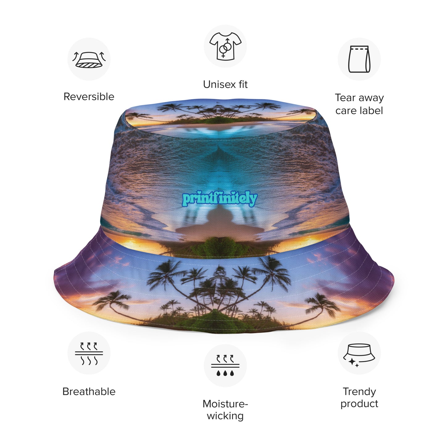 DOUBLE SEA TURTLES IN HAMMOCKS Reversible bucket hat