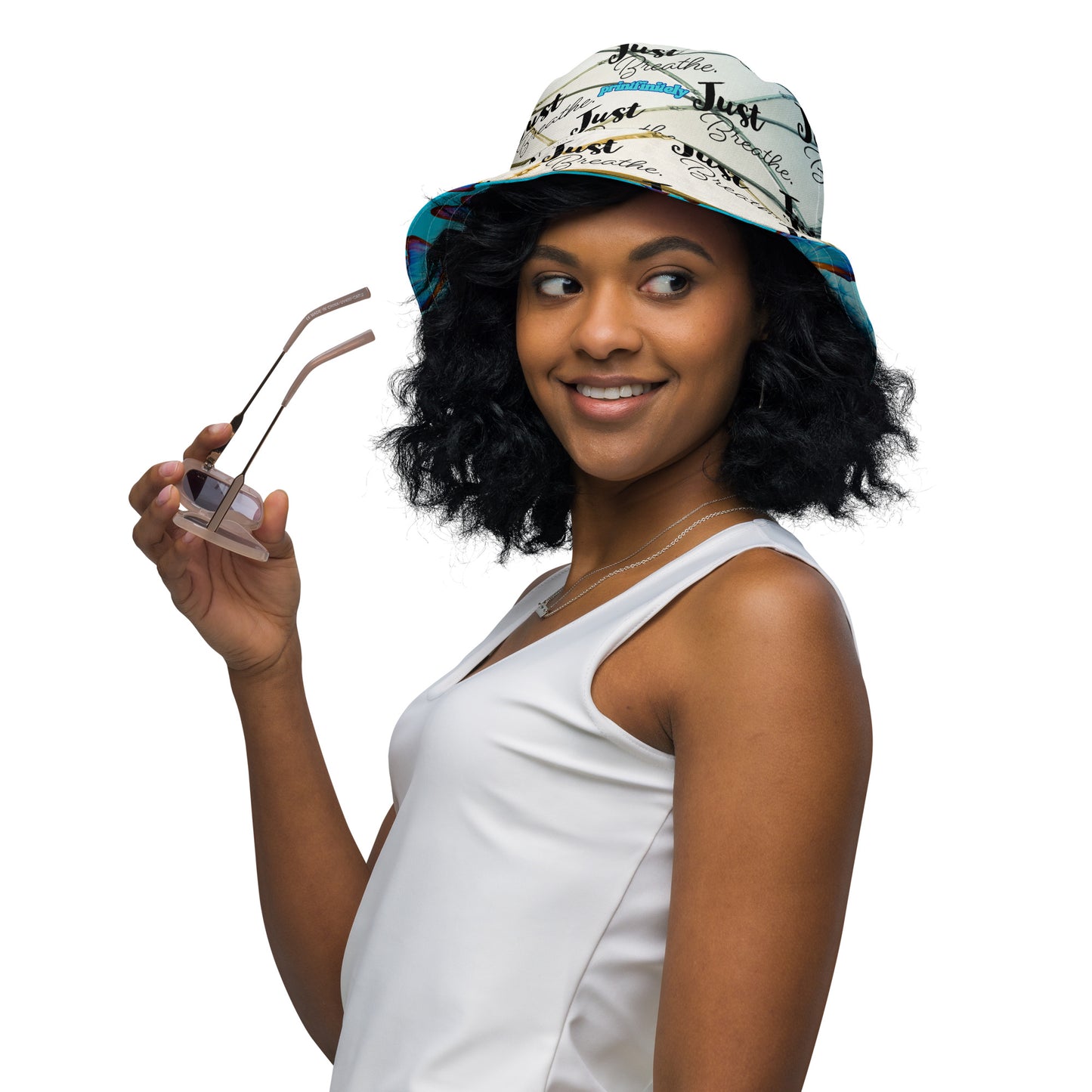 BLUE BUTTERFLY/JUST BREATHE Reversible bucket hat