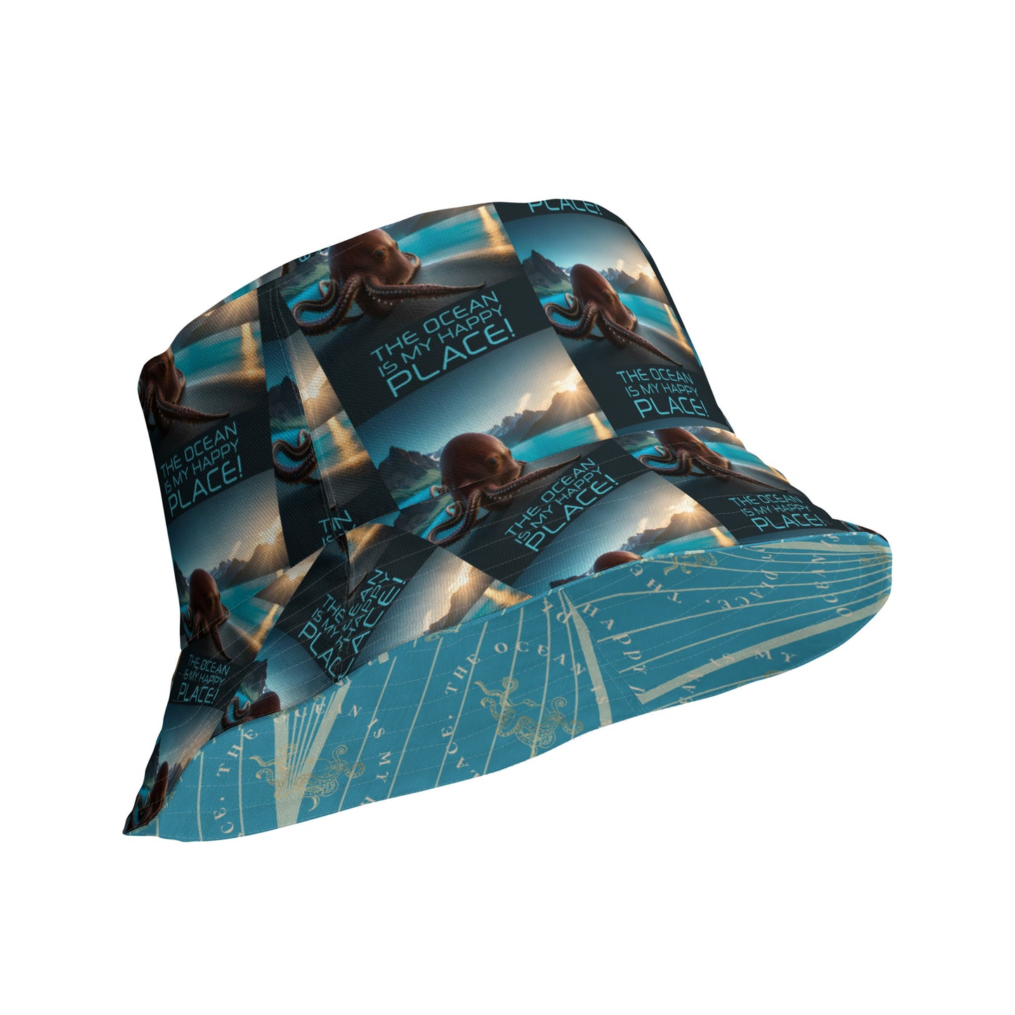 OCTOPUS/OCEAN IS MY HAPPY PLACE Reversible bucket hat