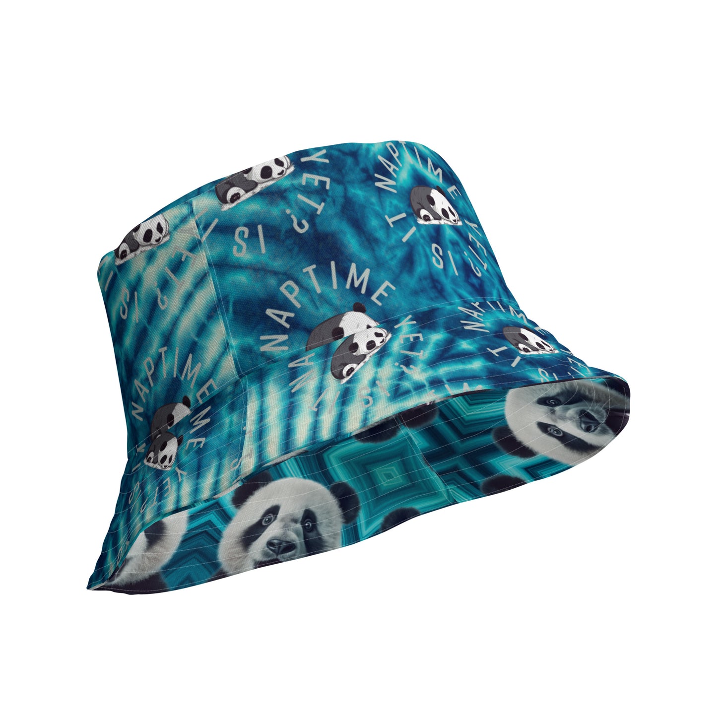 ADORABLE PANDA BEAR & TIE DYE BLUES Reversible bucket hat