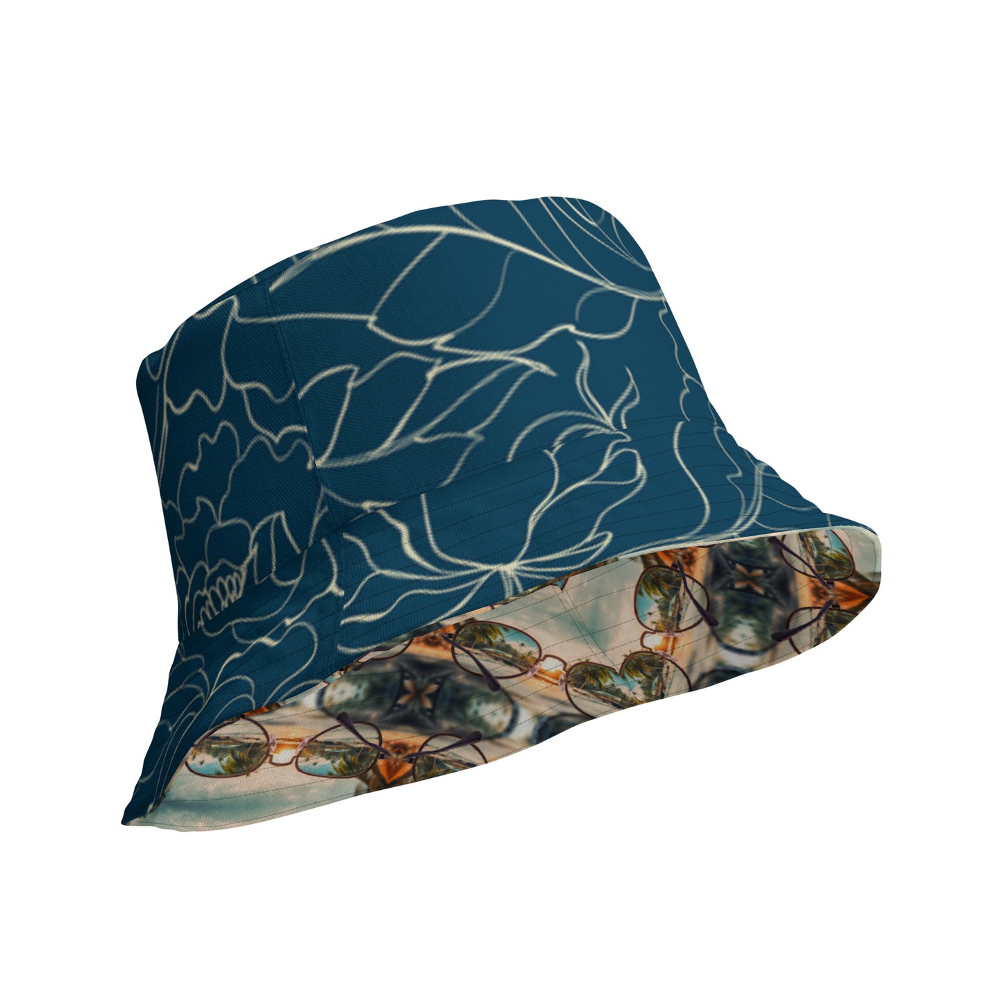 SUNGLASSES TROPICAL SCENE/CLASSY NAVY FLORAL Reversible bucket hat