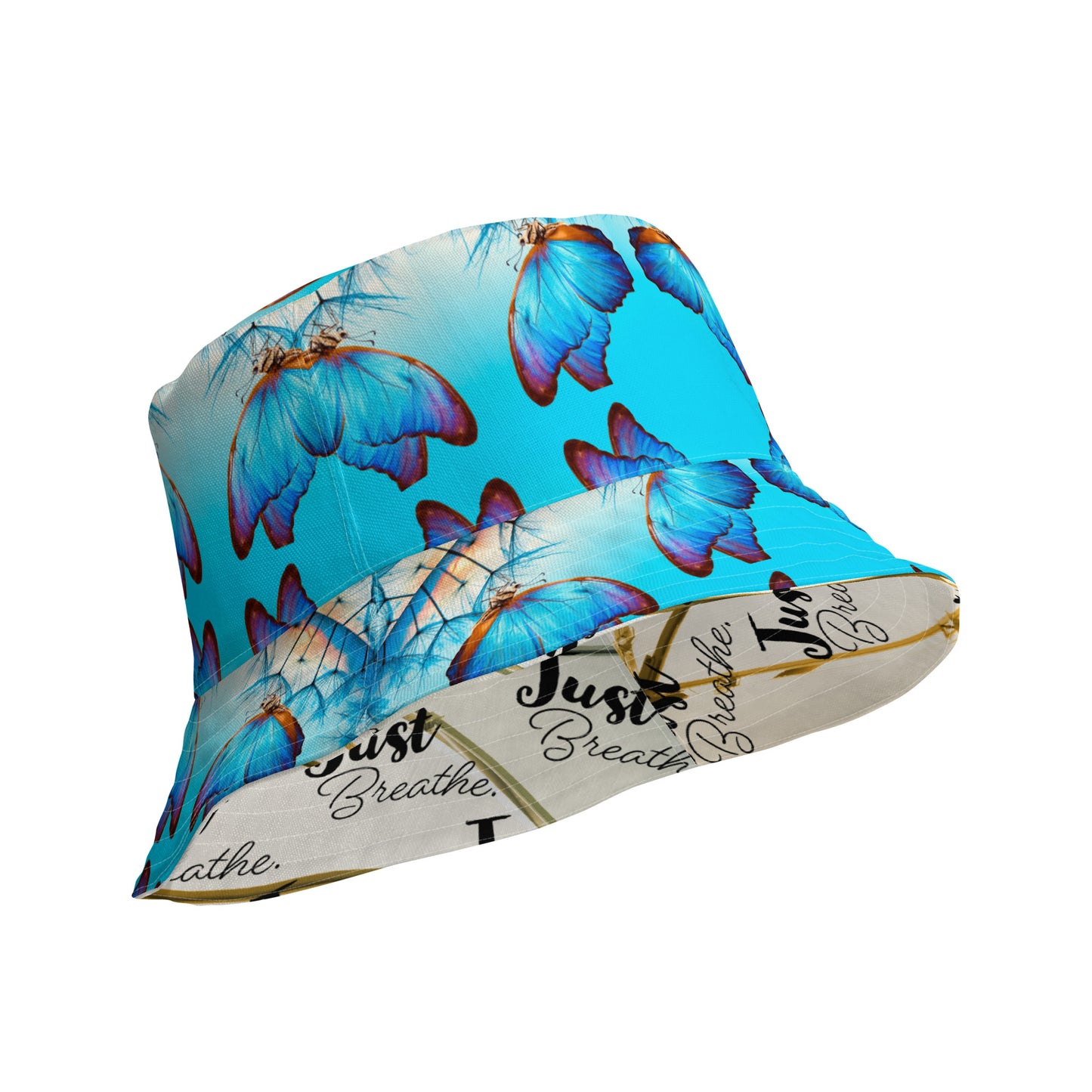 BLUE BUTTERFLY/JUST BREATHE Reversible bucket hat