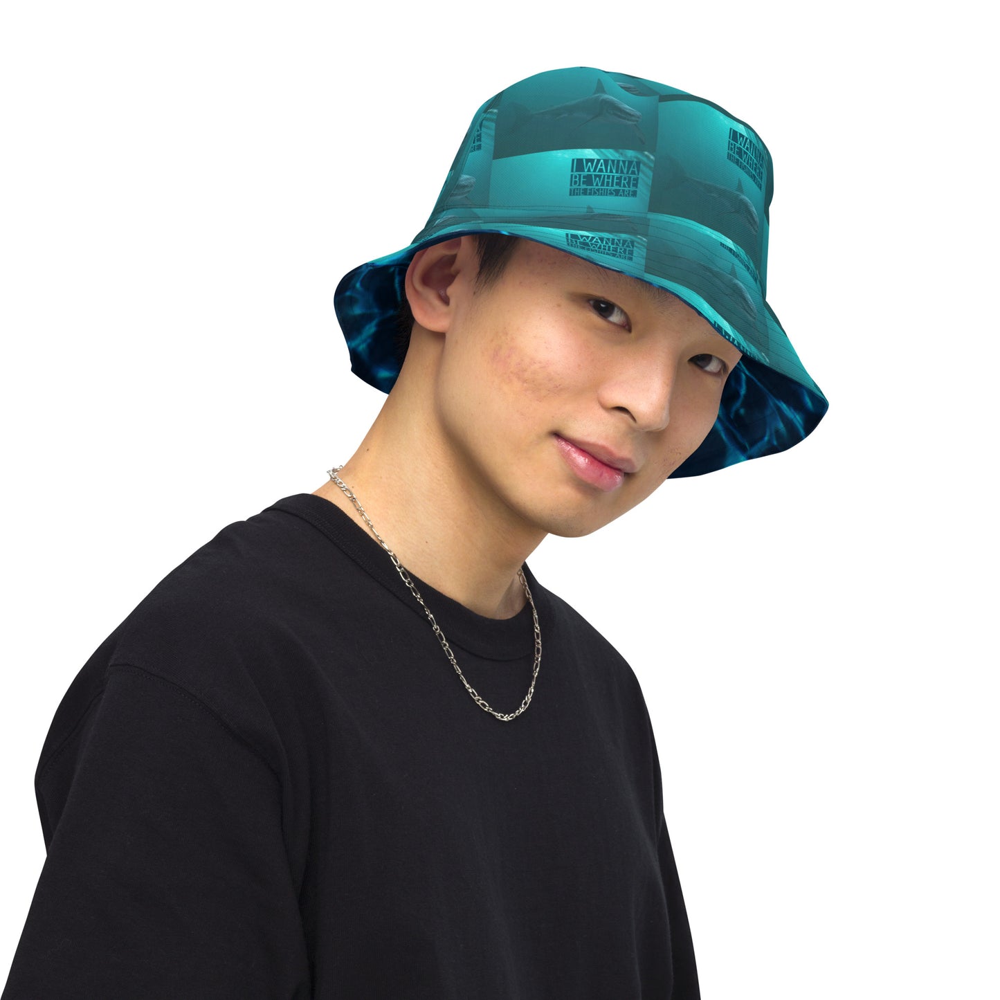 WHERE THE FISHIES ARE/WATER Reversible bucket hat