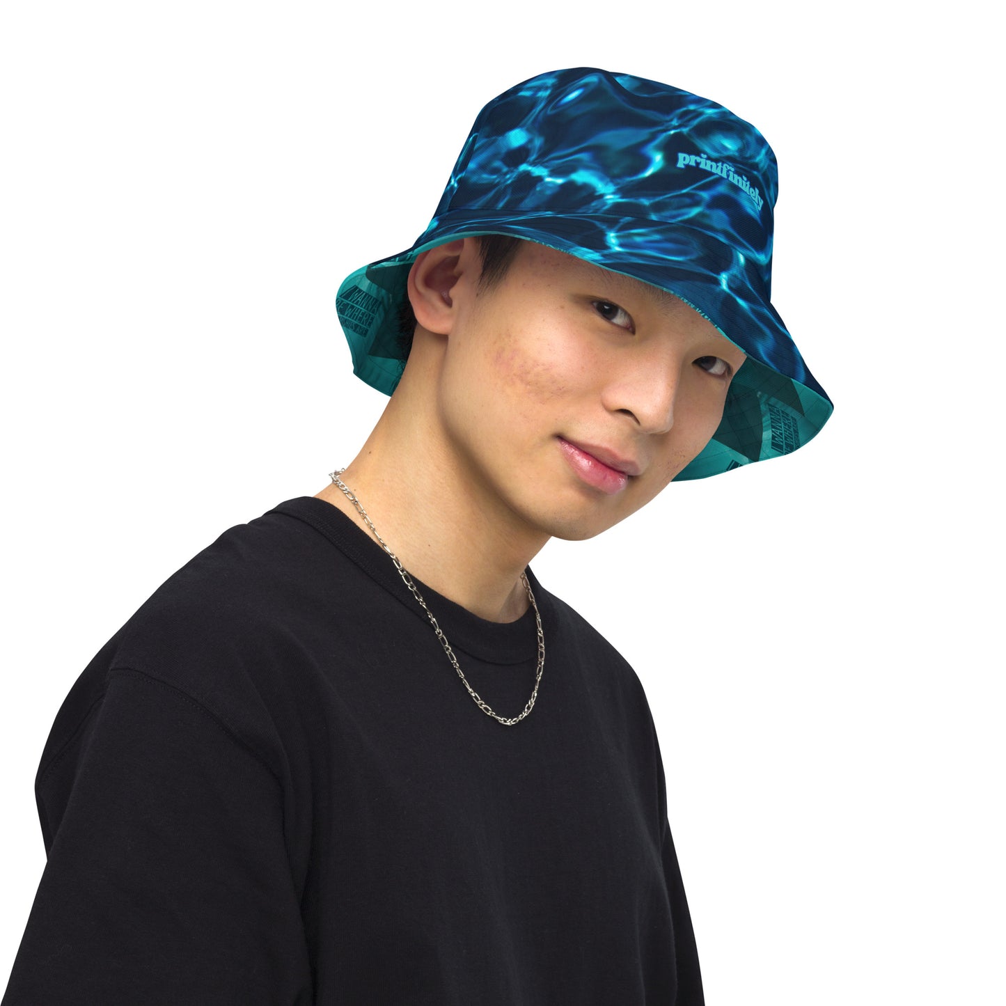 WHERE THE FISHIES ARE/WATER Reversible bucket hat