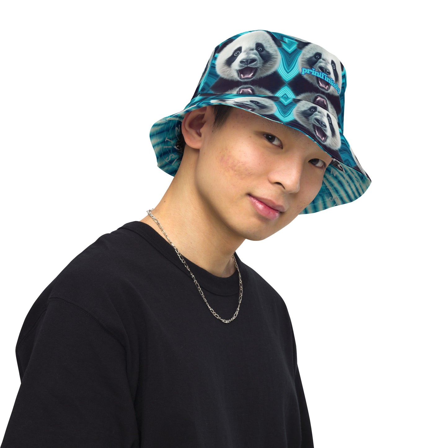 ADORABLE PANDA BEAR & TIE DYE BLUES Reversible bucket hat