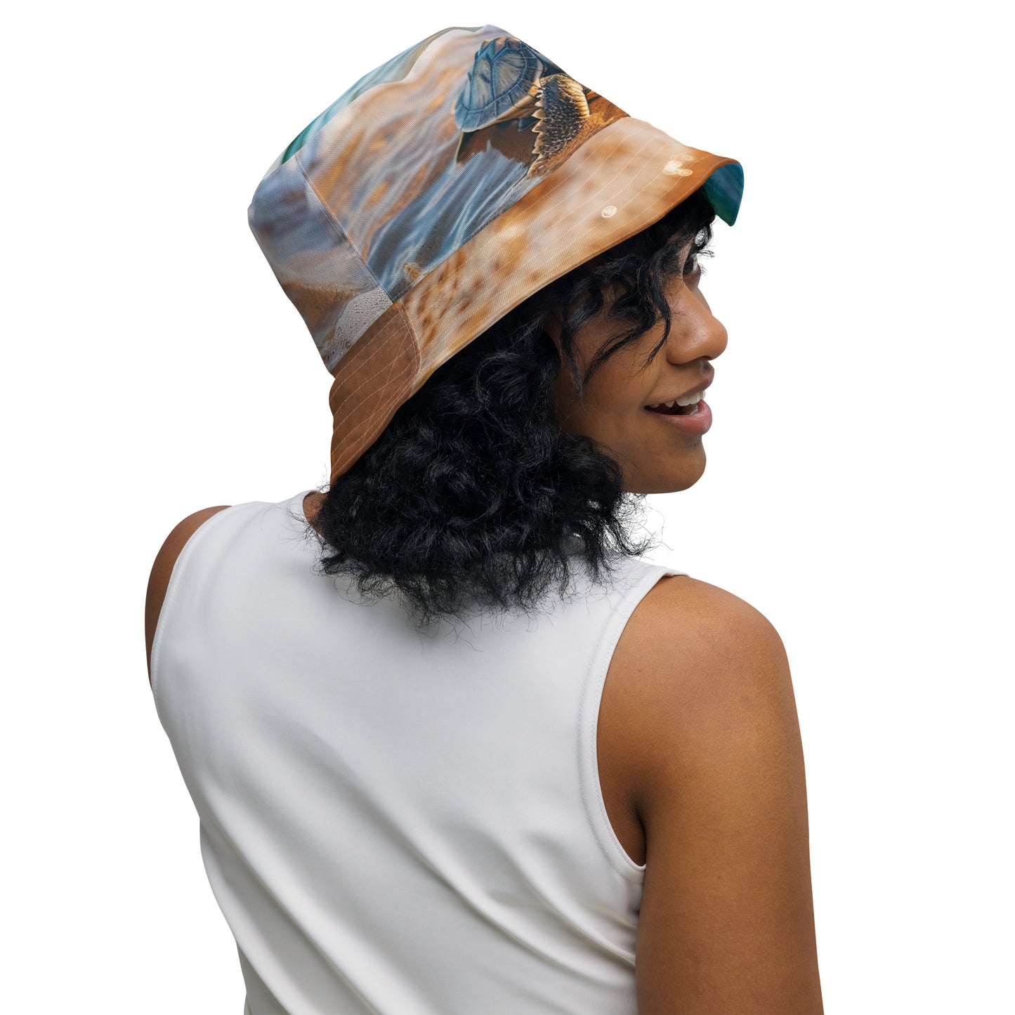 BABY SEA TURTLE/OCEAN REFECTION Reversible bucket hat