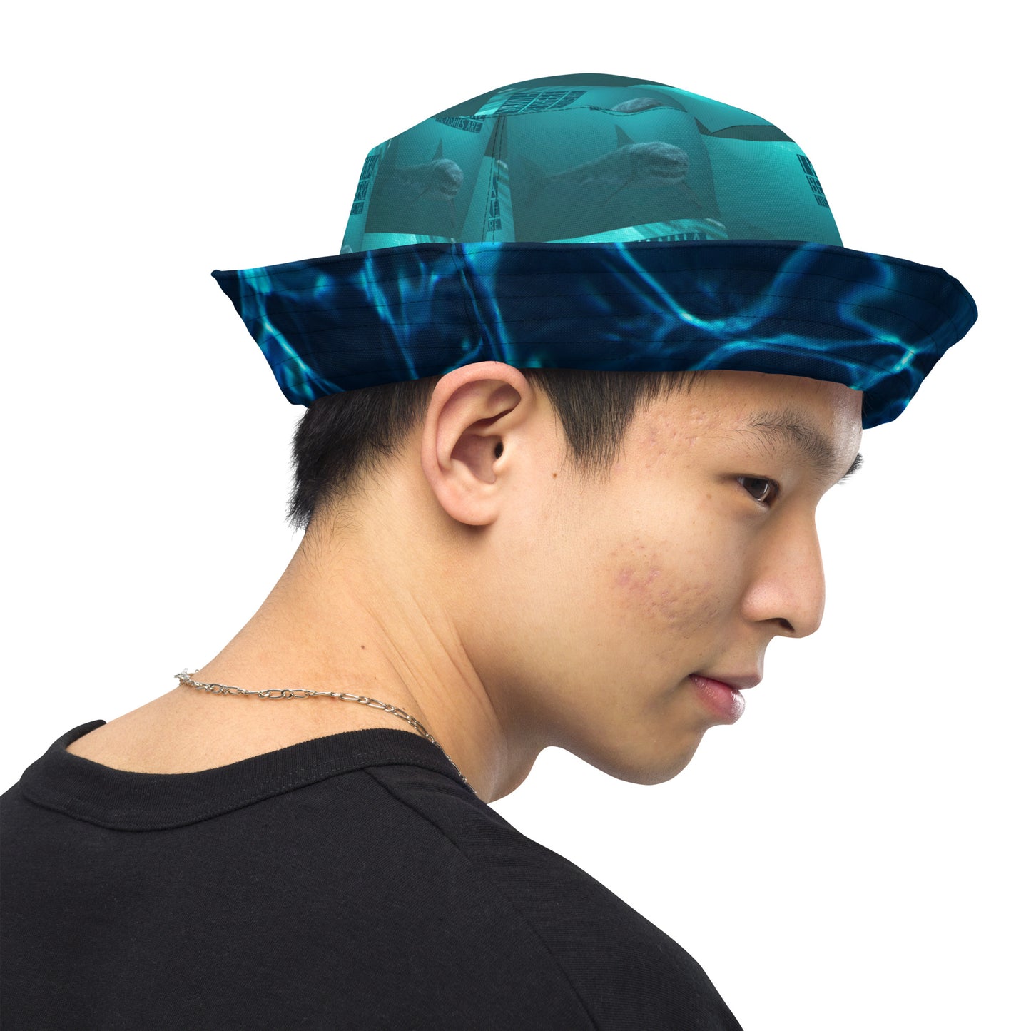 WHERE THE FISHIES ARE/WATER Reversible bucket hat