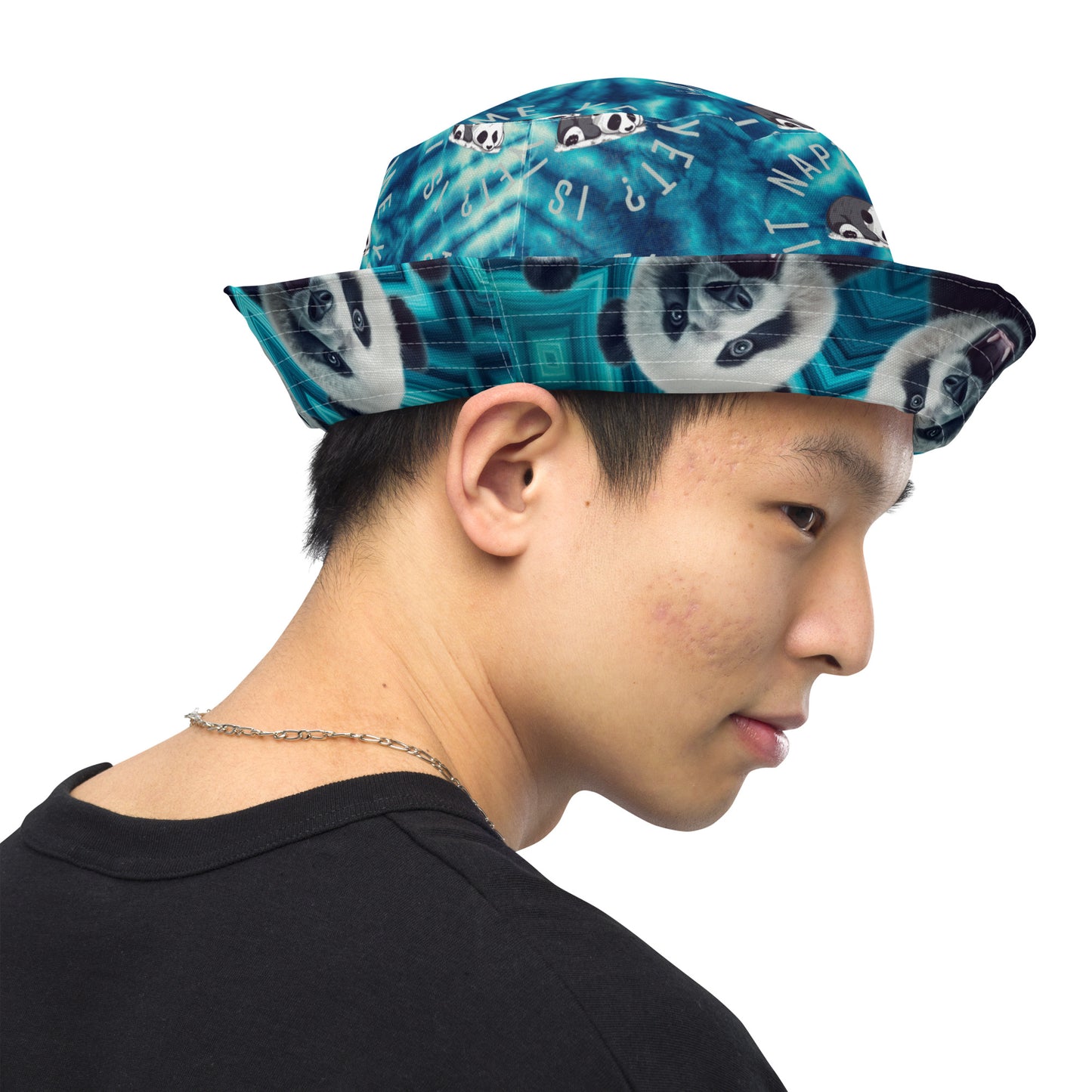 ADORABLE PANDA BEAR & TIE DYE BLUES Reversible bucket hat