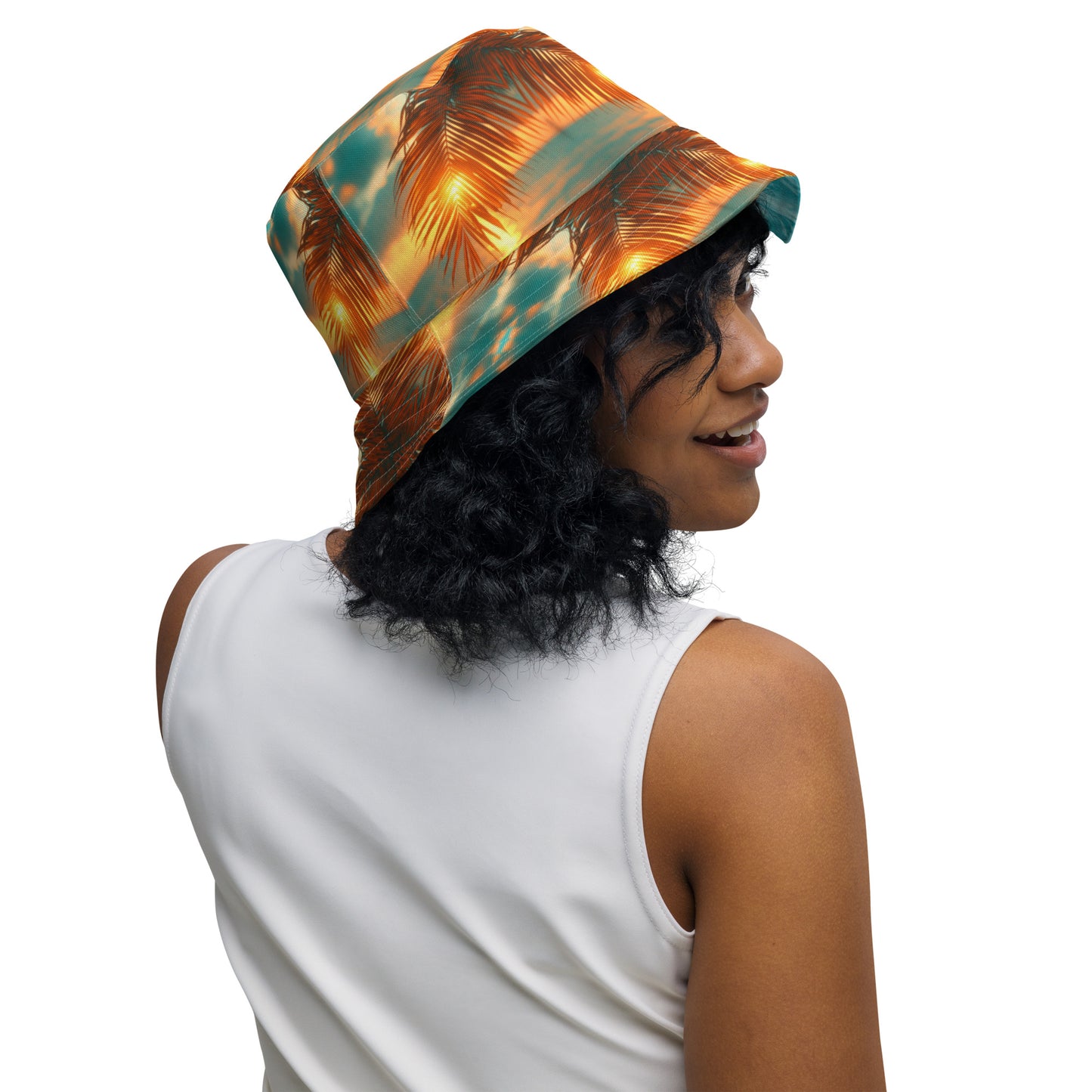 BRILLIANT SUNSET OCEAN/OCEAN WAVES Reversible bucket hat