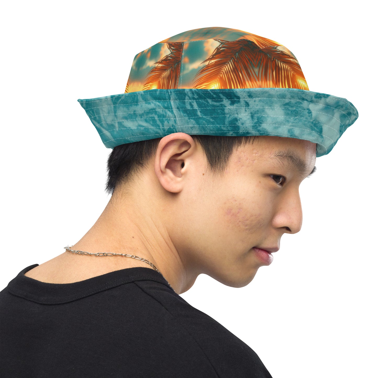 BRILLIANT SUNSET OCEAN/OCEAN WAVES Reversible bucket hat