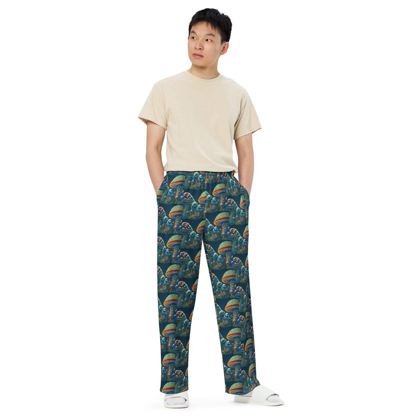 PATCHWORK MUSHROOMS unisex wide-leg pants