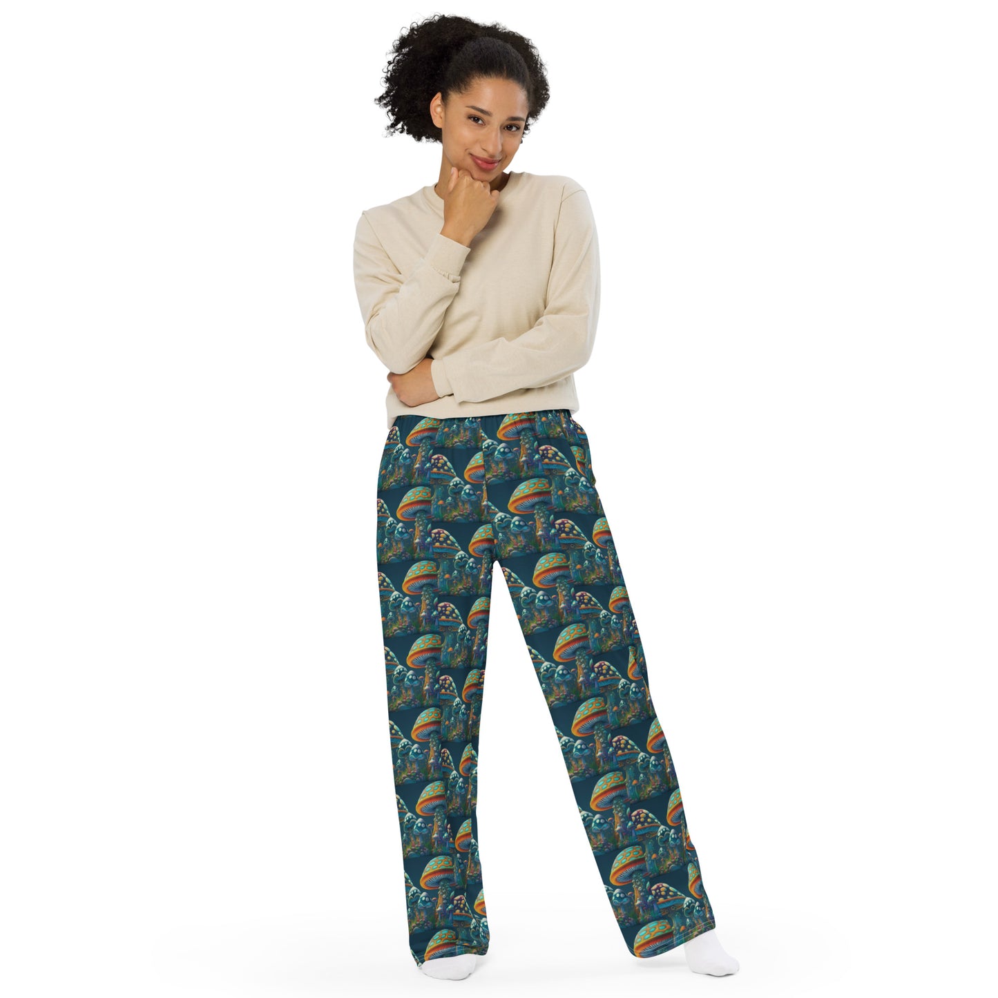 PATCHWORK MUSHROOMS unisex wide-leg pants