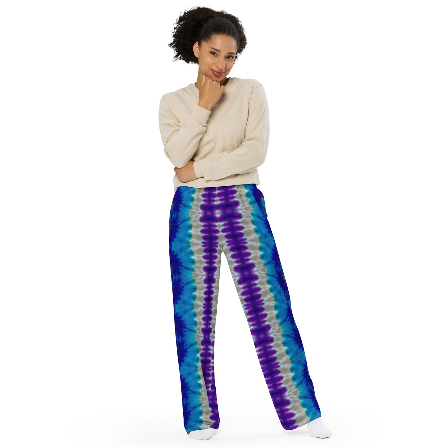 GORGEOUS PURPLES/BLUES TIE-DYE unisex wide-leg pants