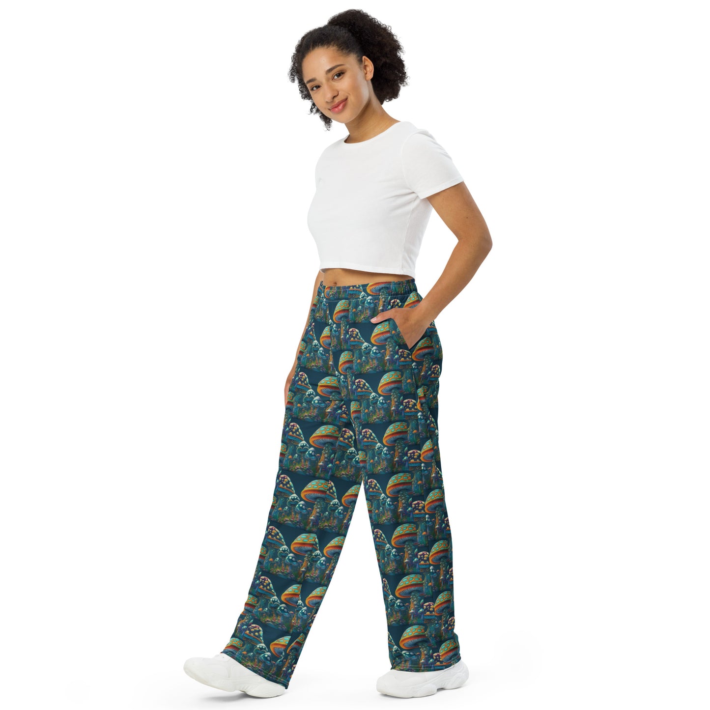 PATCHWORK MUSHROOMS unisex wide-leg pants