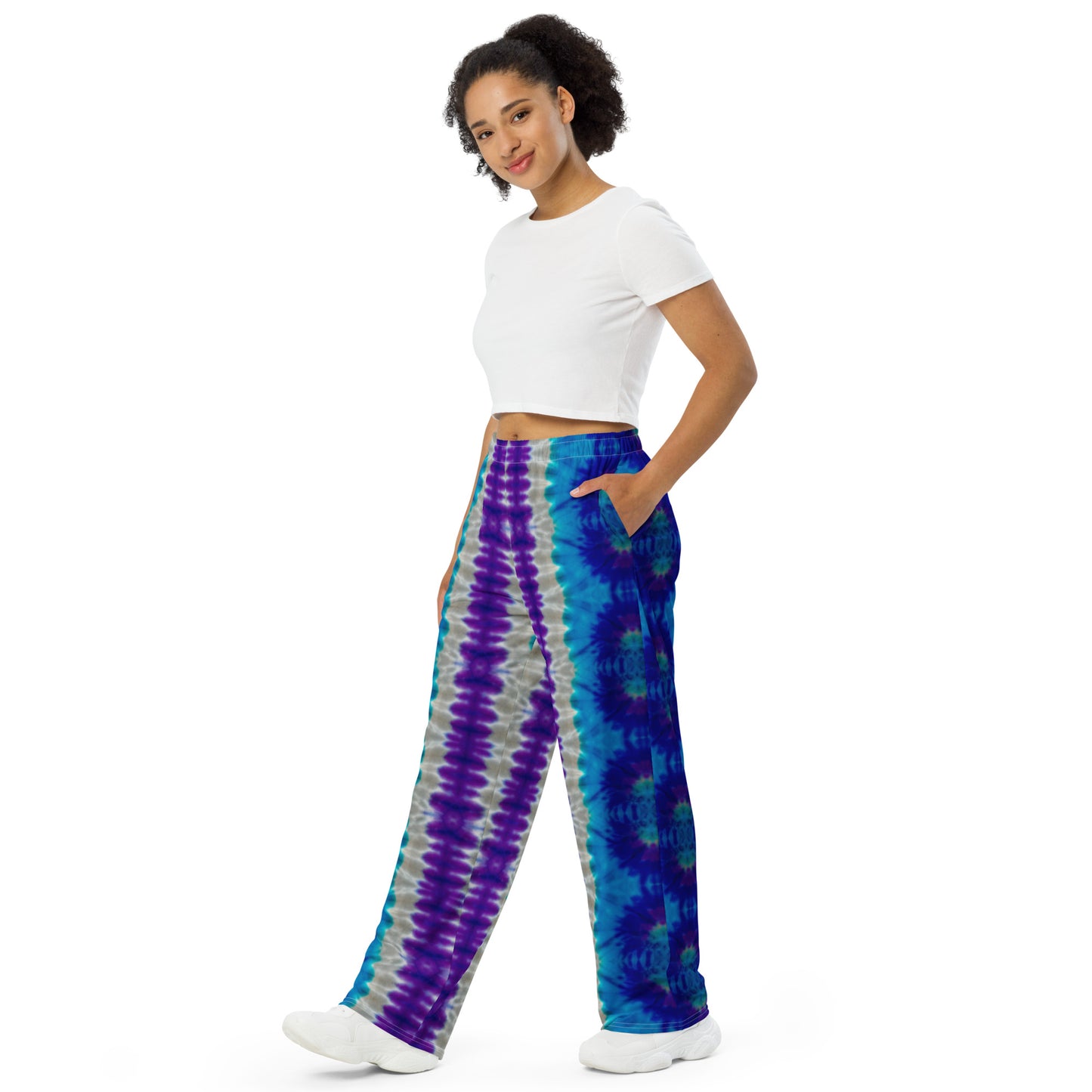 GORGEOUS PURPLES/BLUES TIE-DYE unisex wide-leg pants