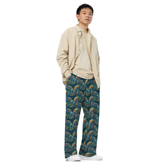 PATCHWORK MUSHROOMS unisex wide-leg pants