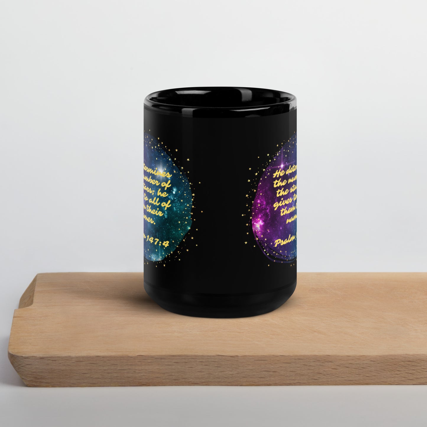 Psalm 147:4 Black Glossy Mug