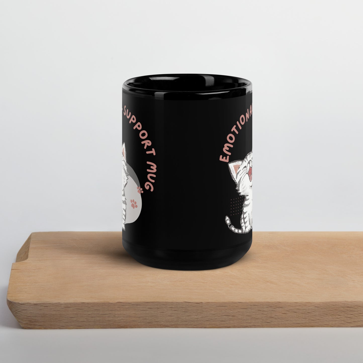 Kitty Emotional Support Black Glossy Mug