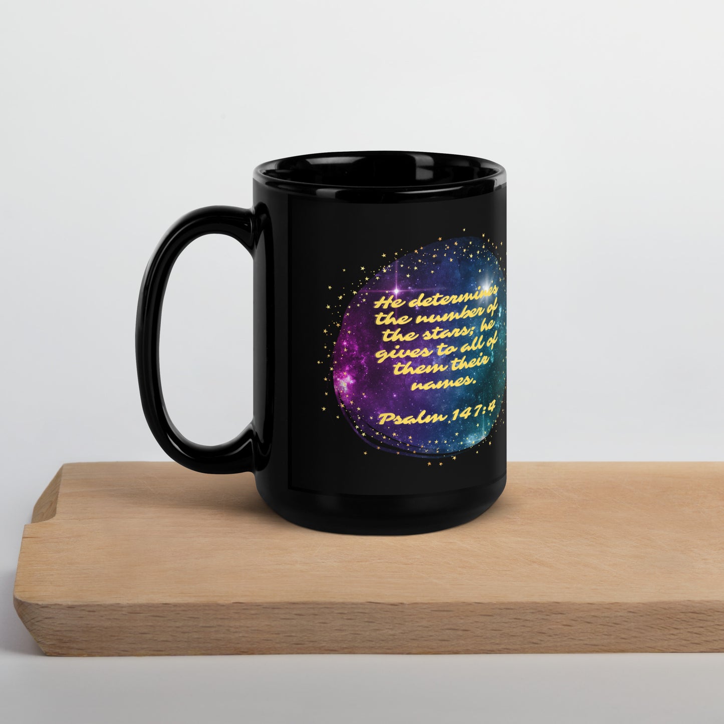 Psalm 147:4 Black Glossy Mug