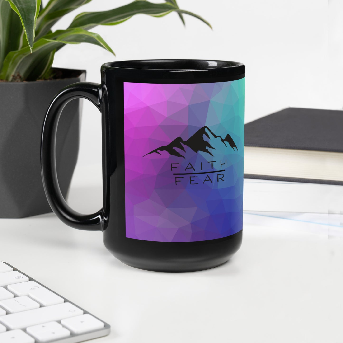 FAITH OVER FEAR Black Glossy Mug