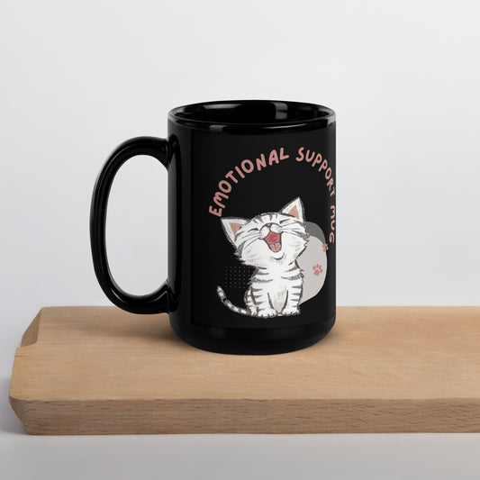 Kitty Emotional Support Black Glossy Mug