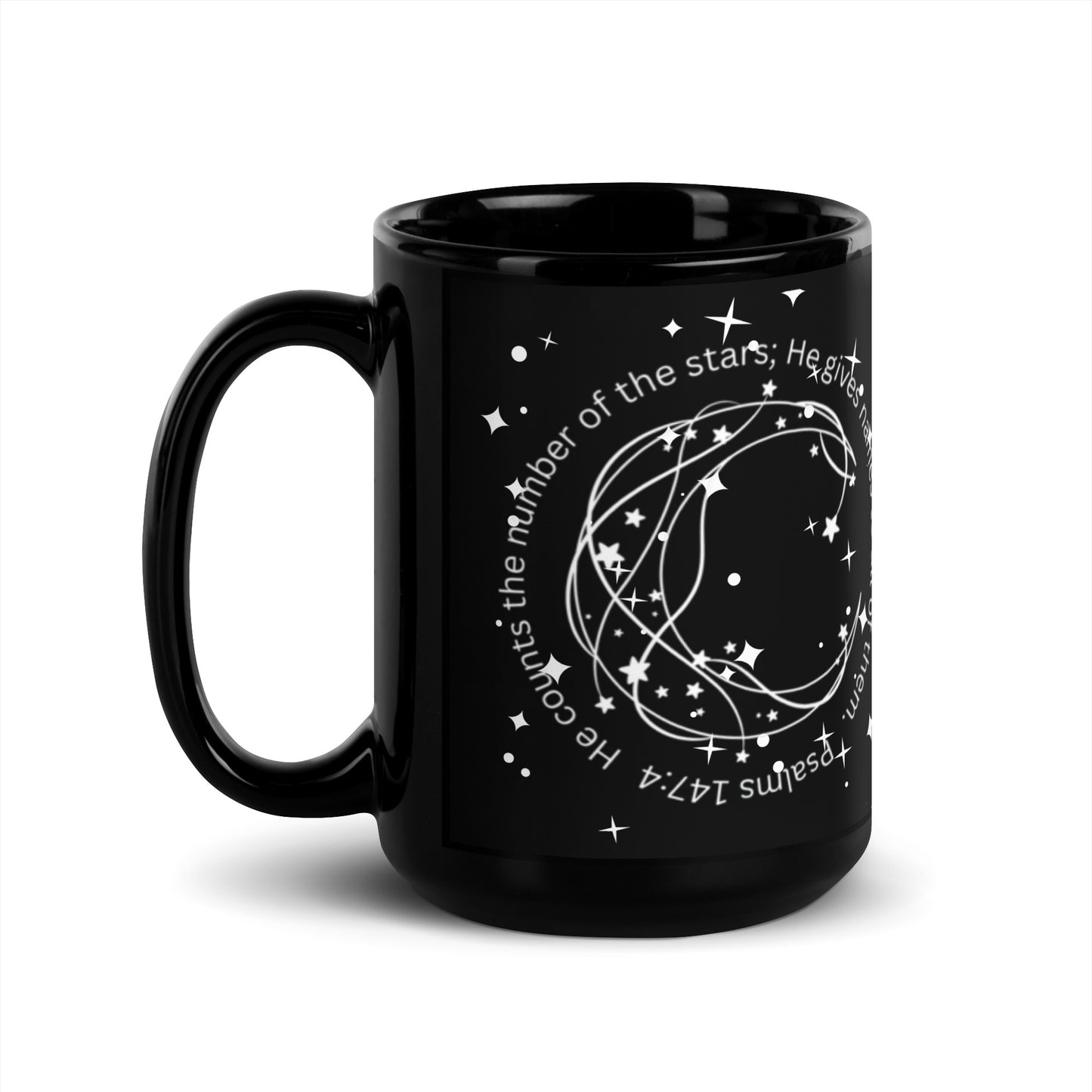 Psalm 147:4 Black Glossy Mug