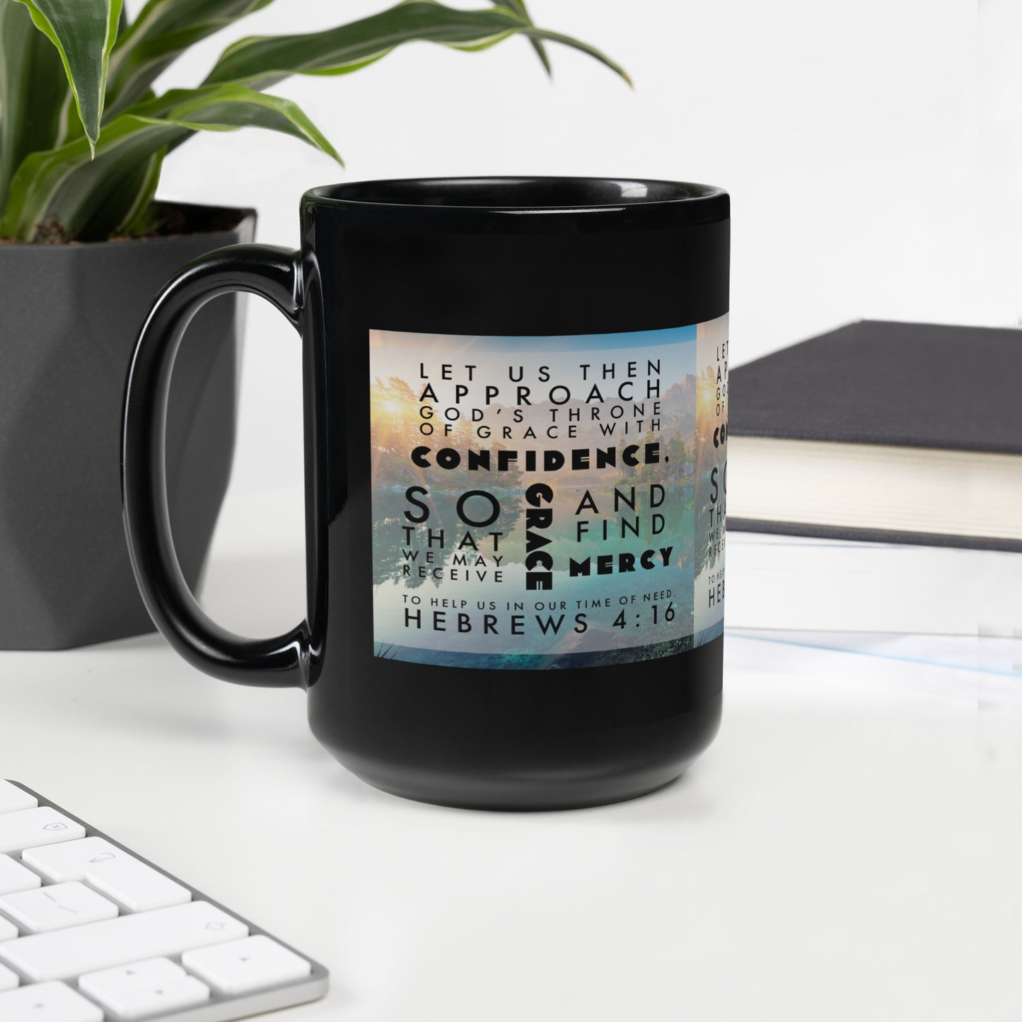 Hebrews 4:16 Black Glossy Mug