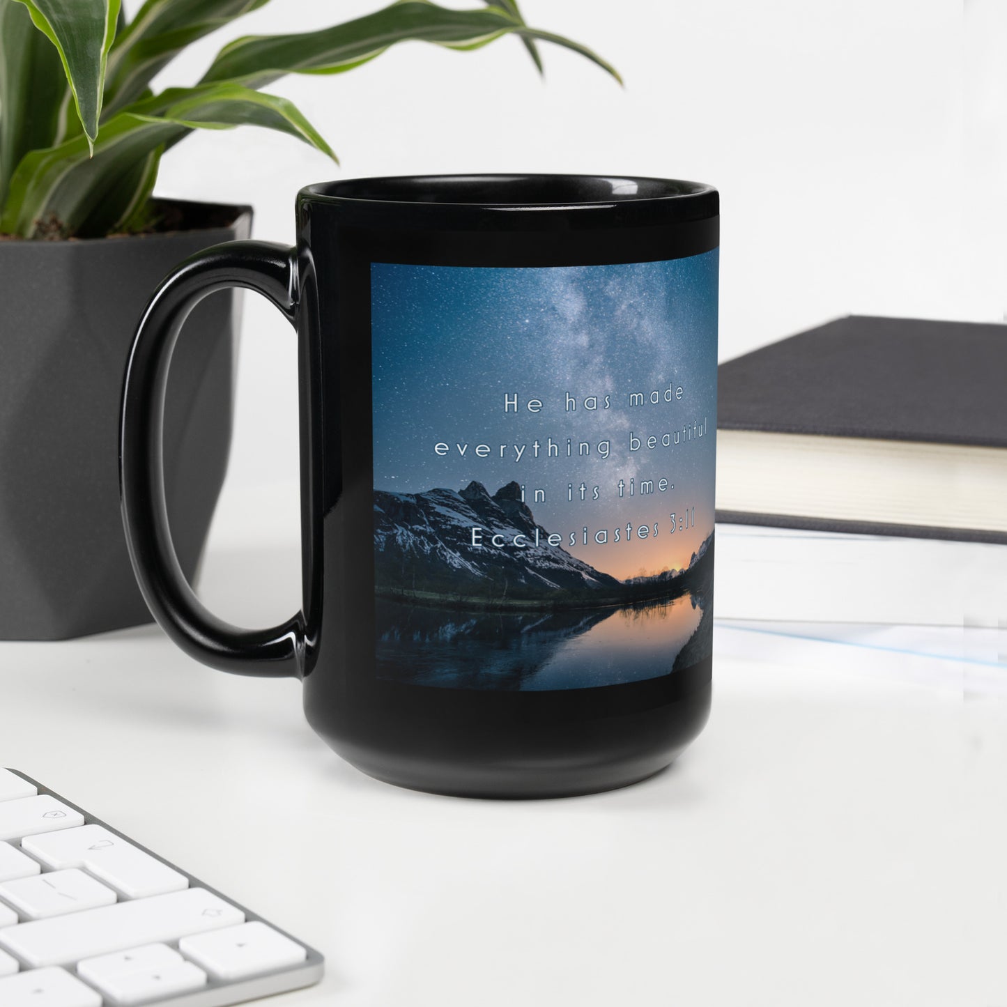 Ecclesiastes 3:11 Galaxy Black Glossy Mug