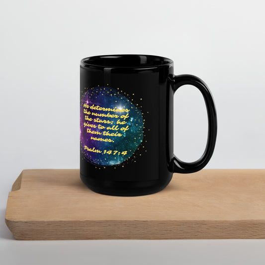 Psalm 147:4 Black Glossy Mug