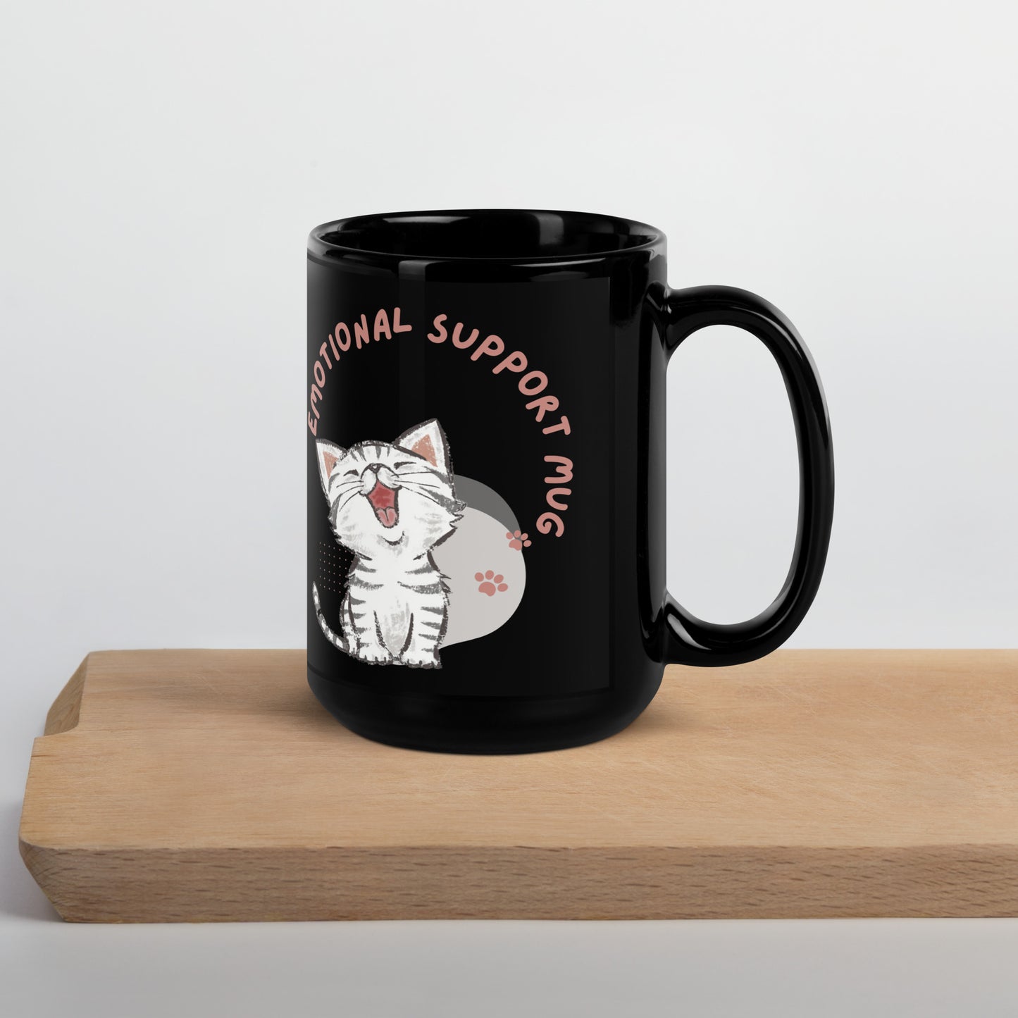 Kitty Emotional Support Black Glossy Mug